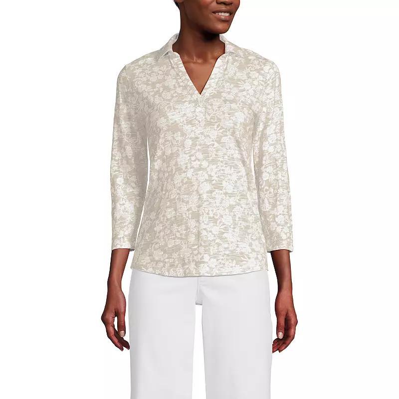 Women's Lands' End Slub Polo Top, Size: Medium, Ivory Product Image