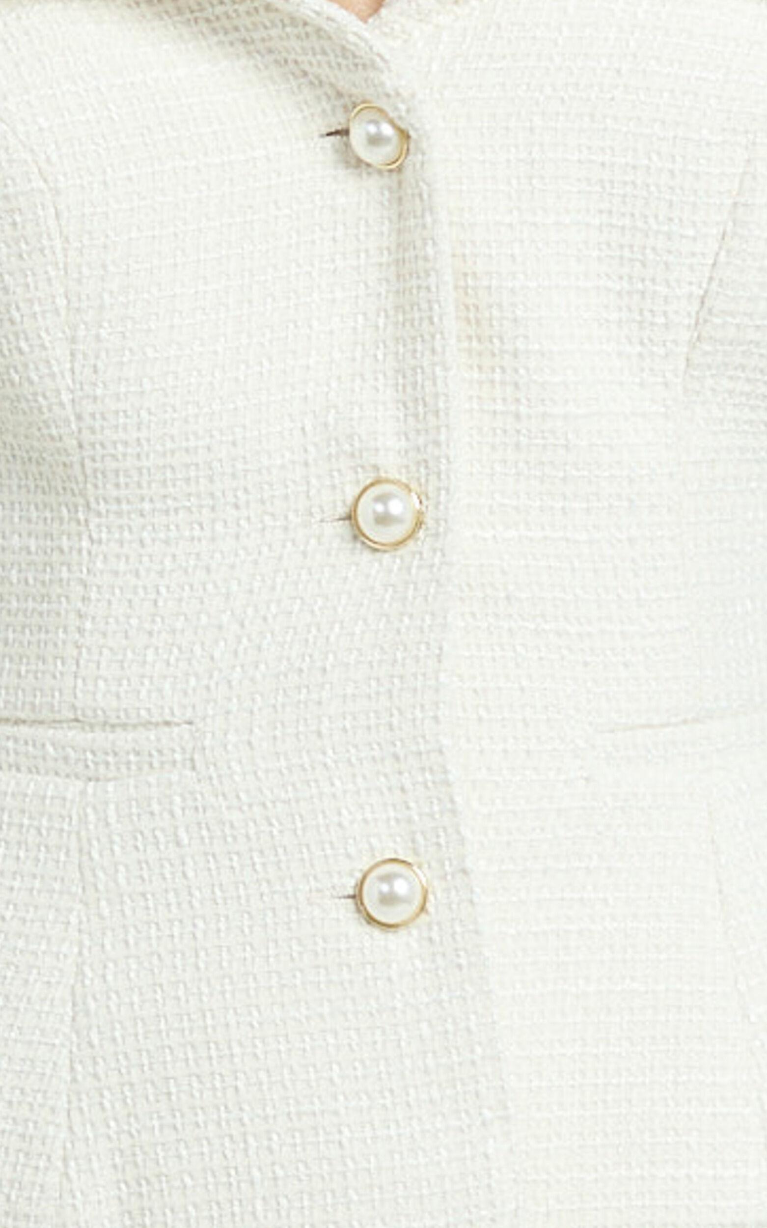Aleena Top - Boucle Off Shoulder Button Detail Top in Cream Product Image