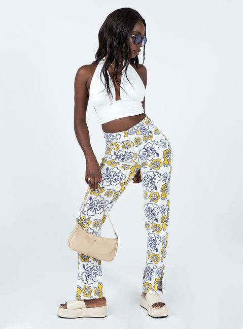 Tropical Dreams High Rise Straight Leg Denim Jeans Off White Product Image