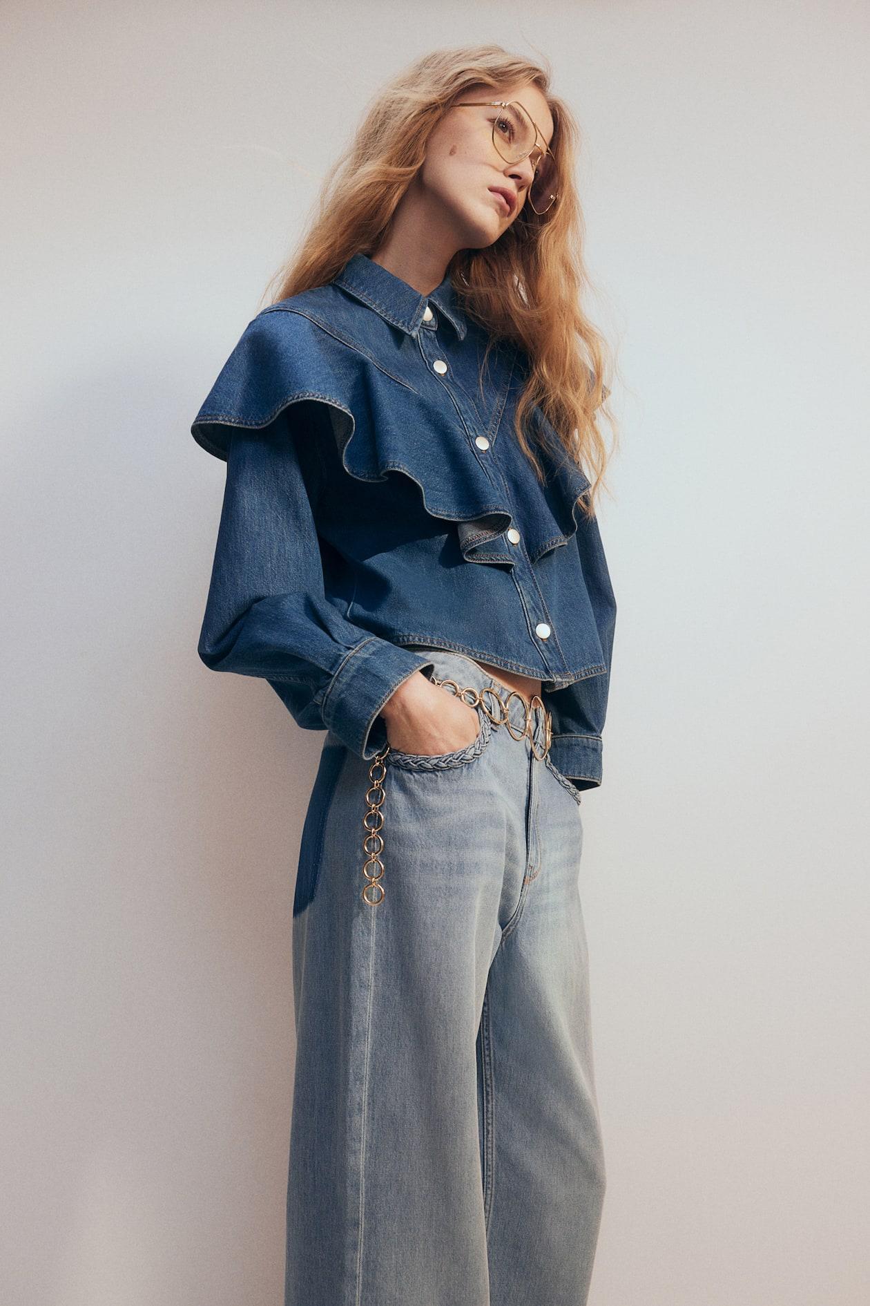 Flounce-Trimmed Denim Shirt Product Image