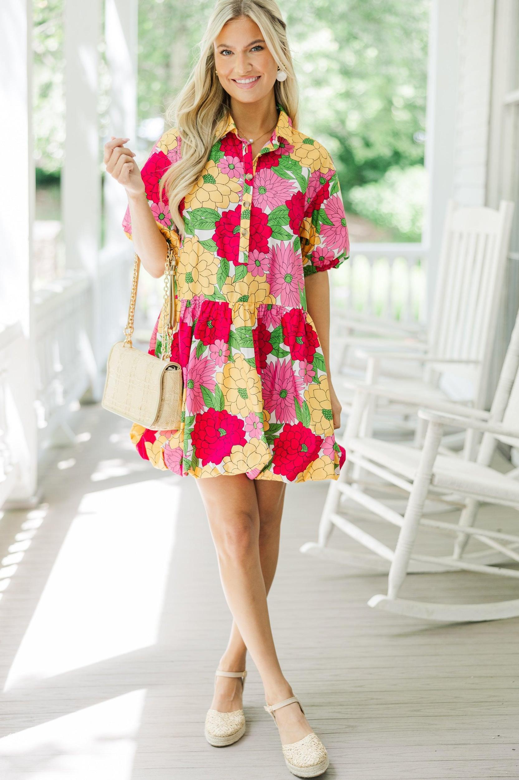 Back To Good Fuchsia Pink Floral Bubble Dress Female Product Image