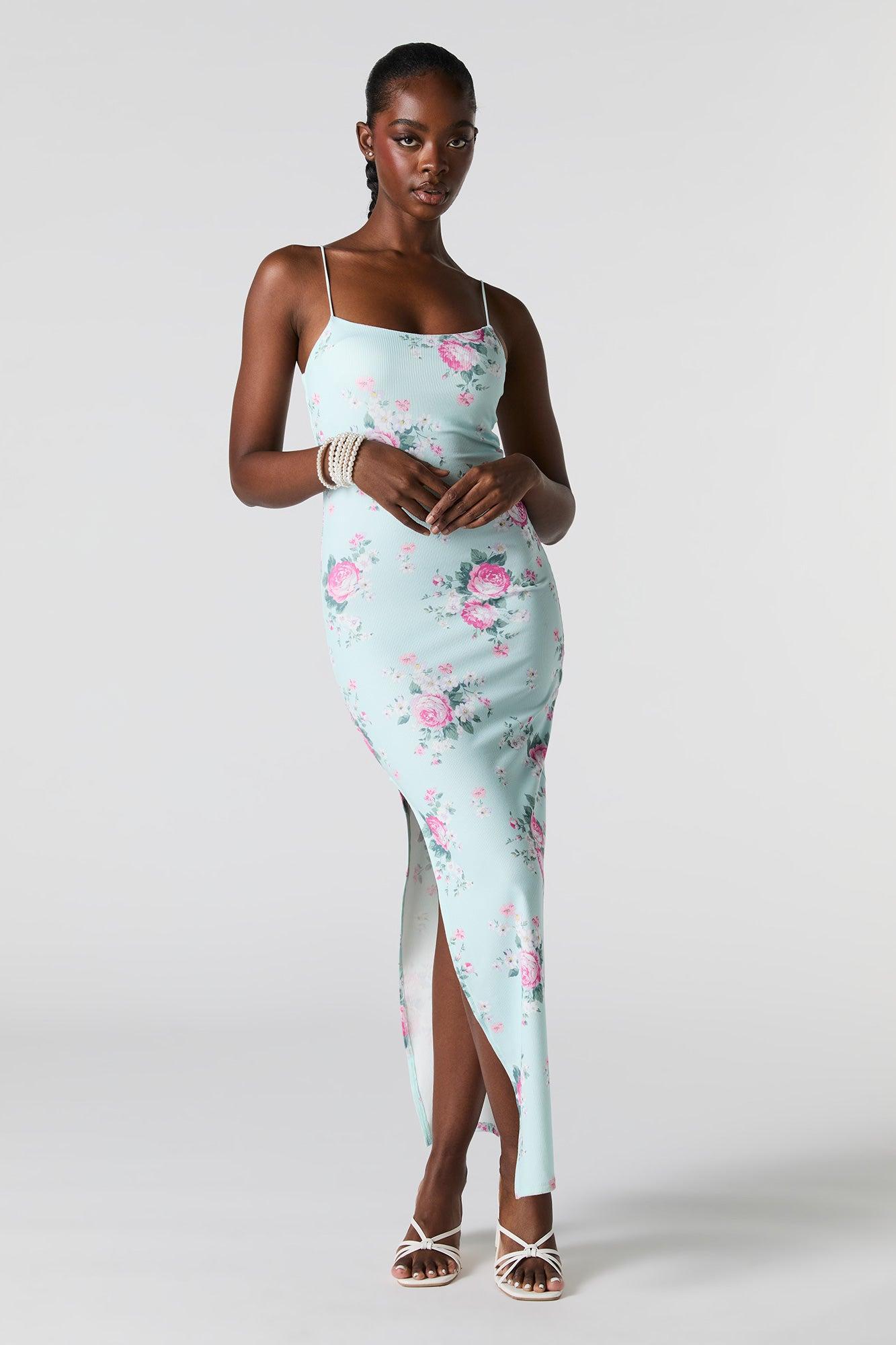Ribbed Slit Bodycon Maxi Dress Female Product Image
