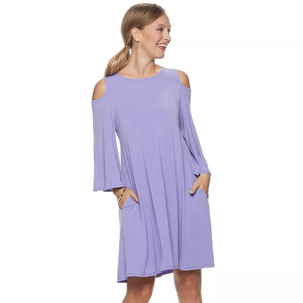 Womens Nina Leonard Draped Sleeve Cold-Shoulder Dress Purple Product Image