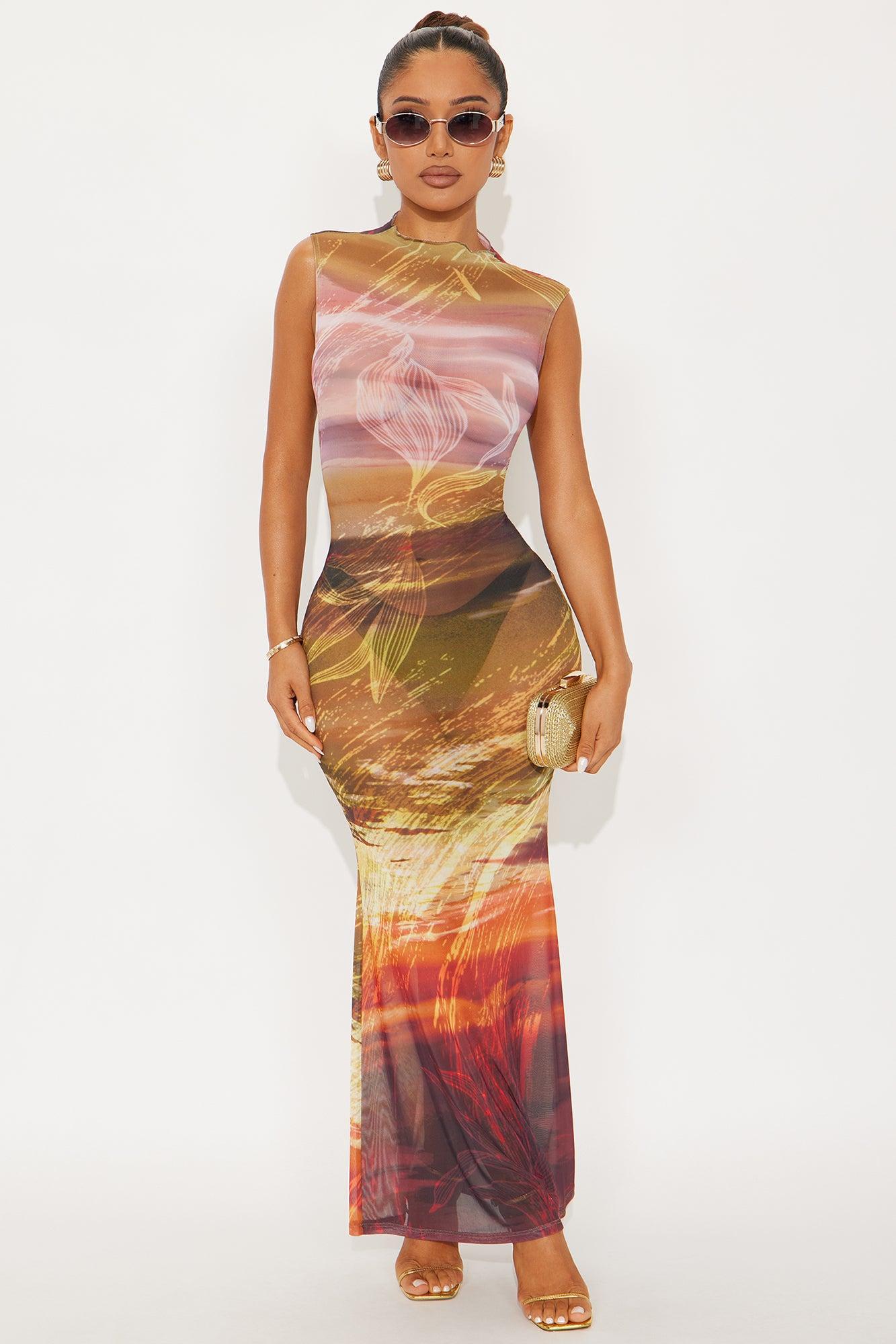 Keiana Sheer Maxi Dress - Green/combo Product Image