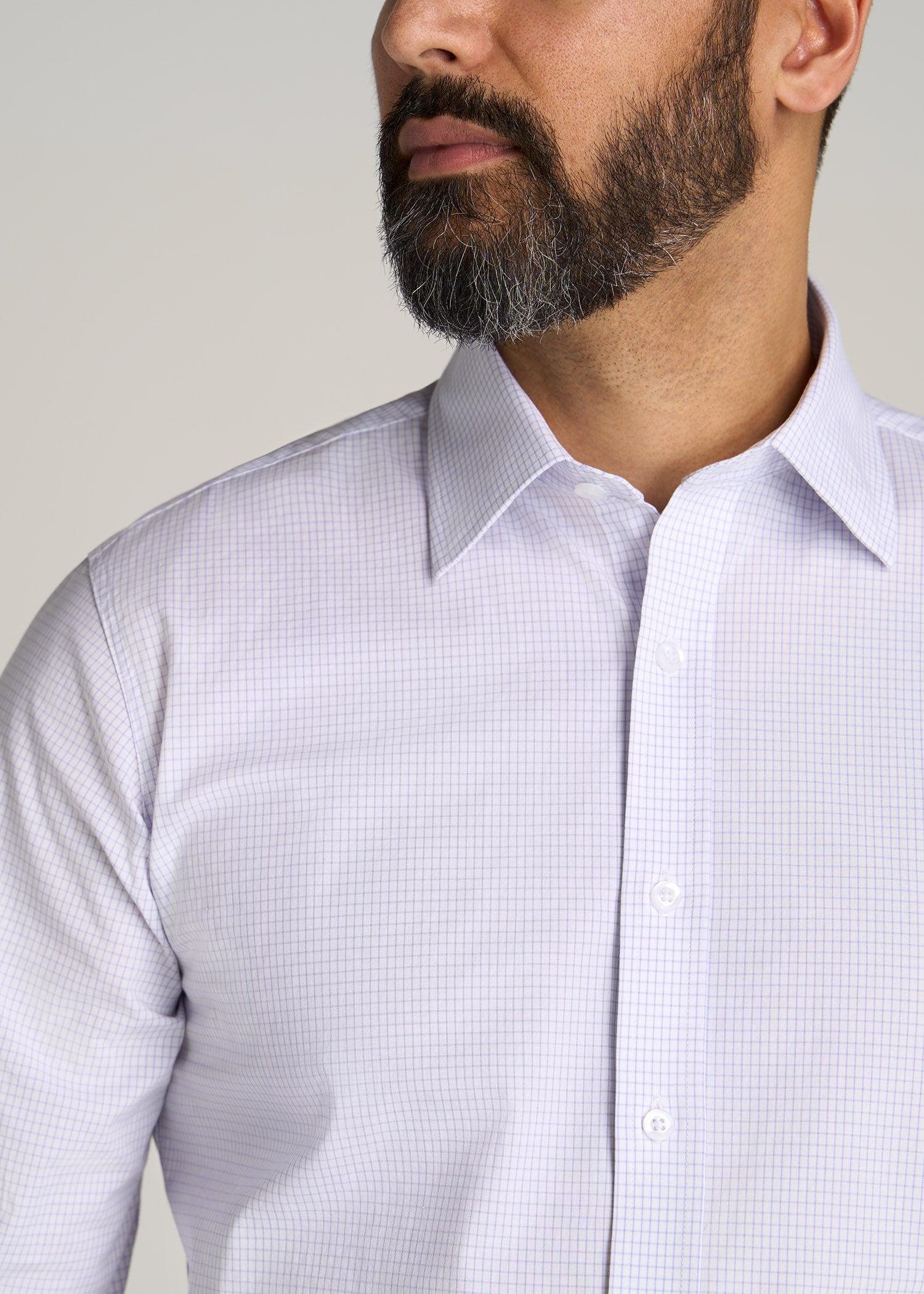 Oskar Button-Up Dress Shirt for Tall Men in Iris Mini Check Product Image