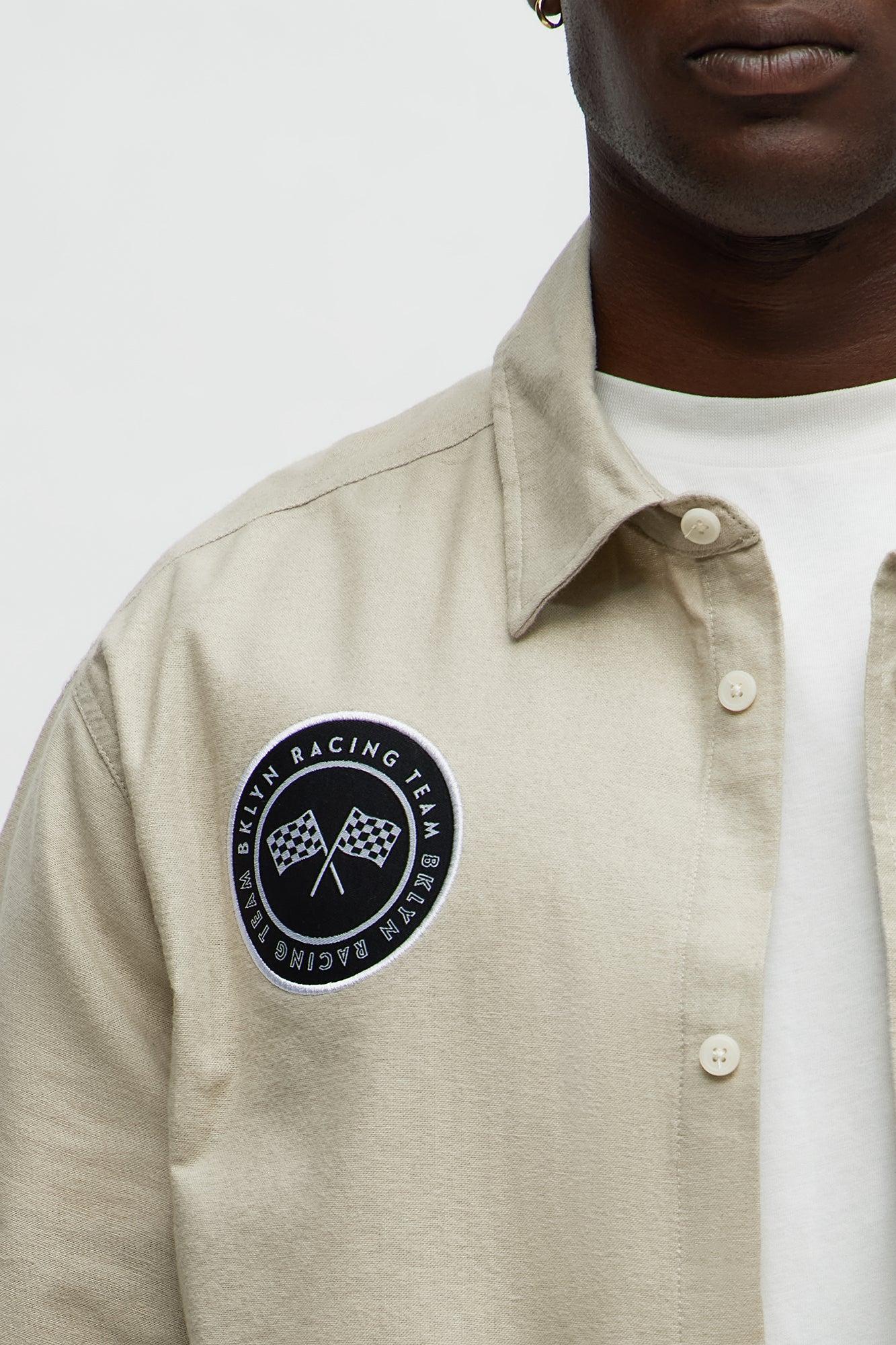Cropped Bedstuy Patch Button Up Shirt - Sand Product Image