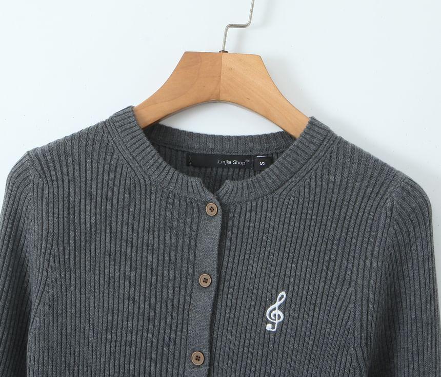 Crew Neck Embroidered Crop Cardigan Product Image