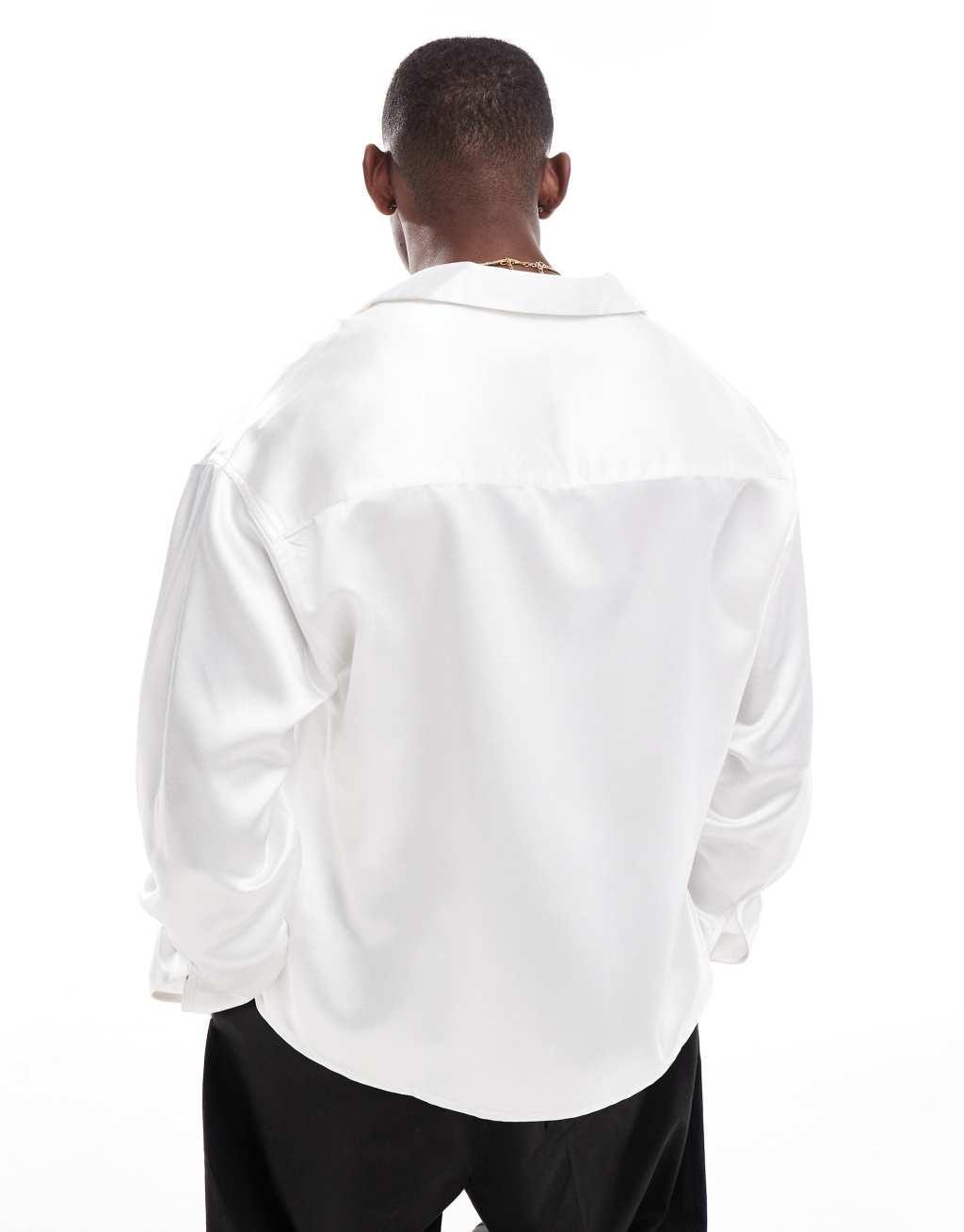 ASOS DESIGN boxy oversized shirt with square collar in white Product Image