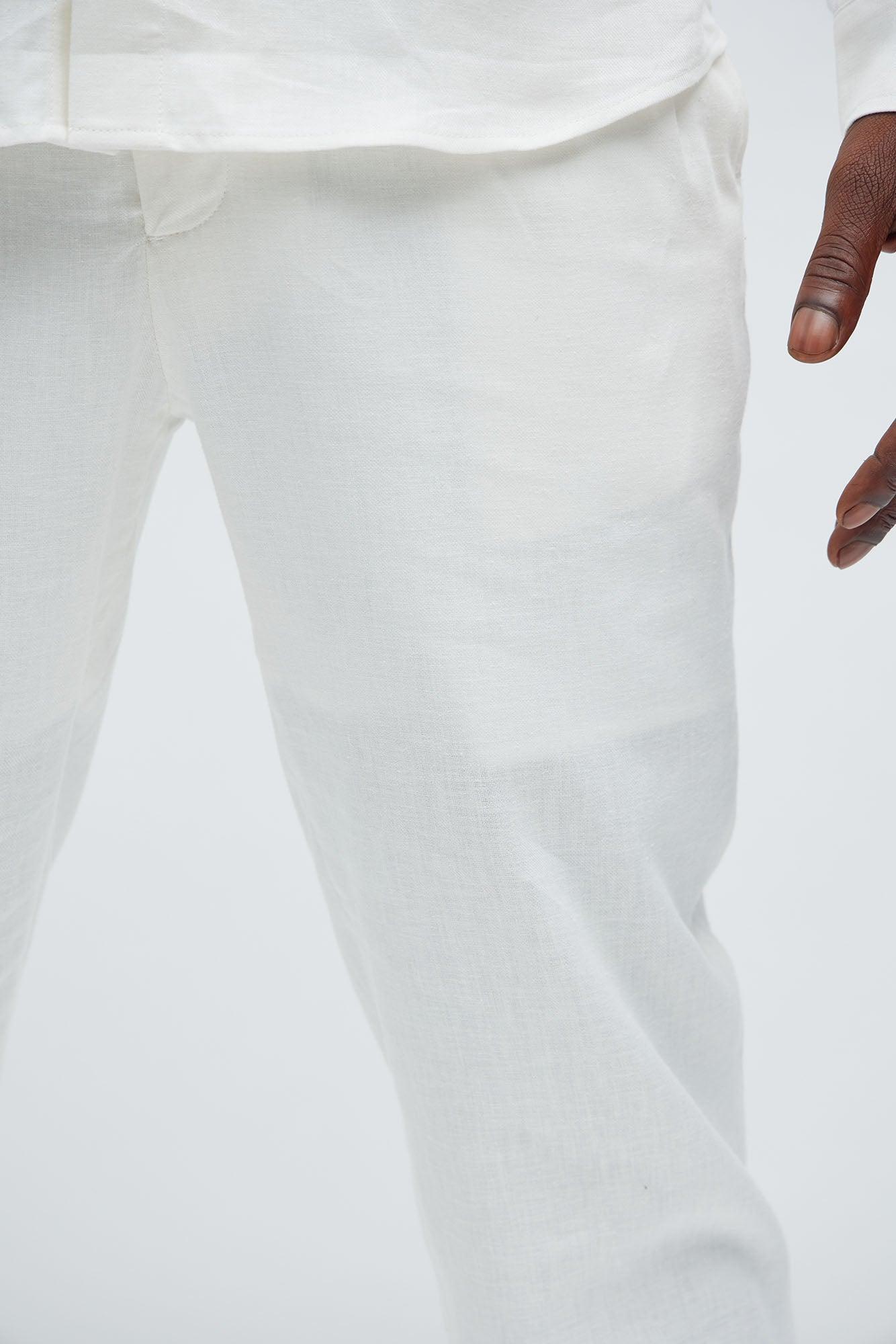 Bahamas Straight Pleated Linen Trousers - White Product Image