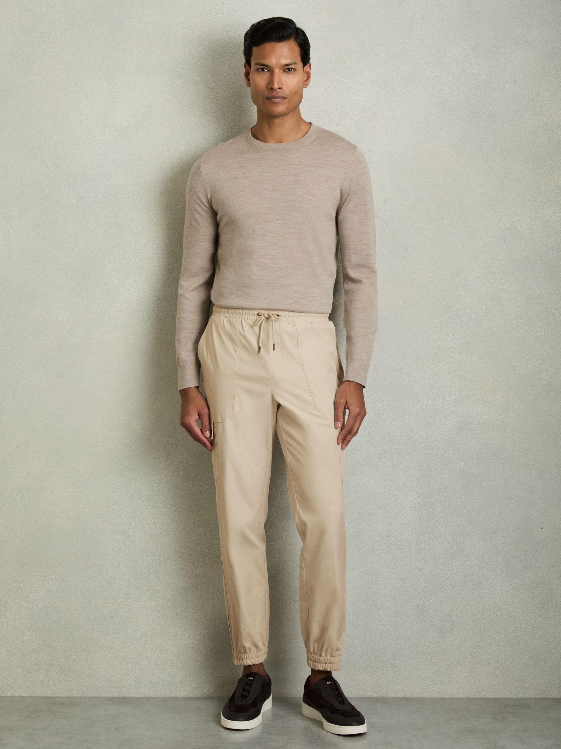 Technical Cargo Drawstring Trousers in Stone Product Image