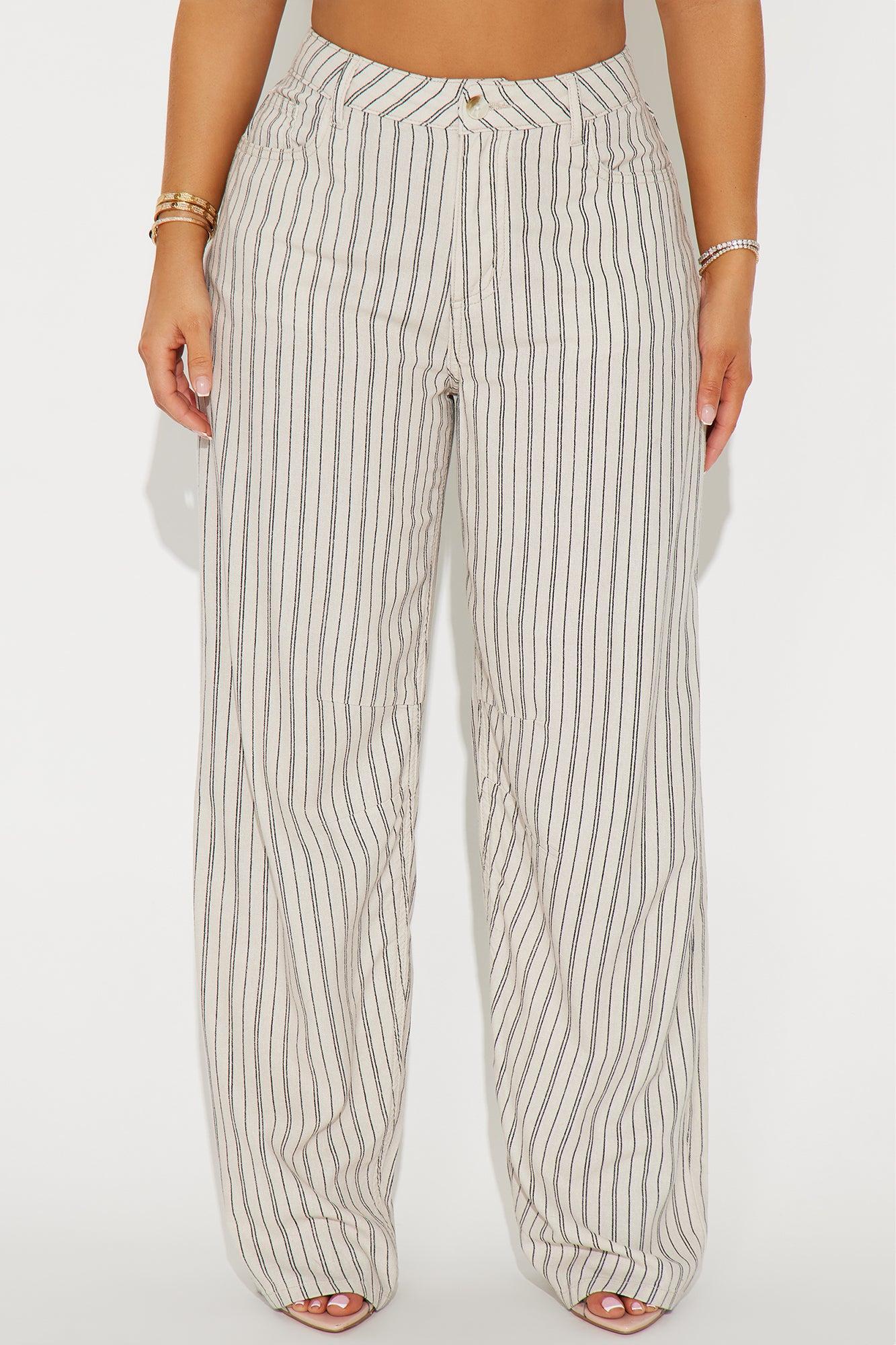 Cecilia Pinstripe Linen Pant - Oatmeal Product Image