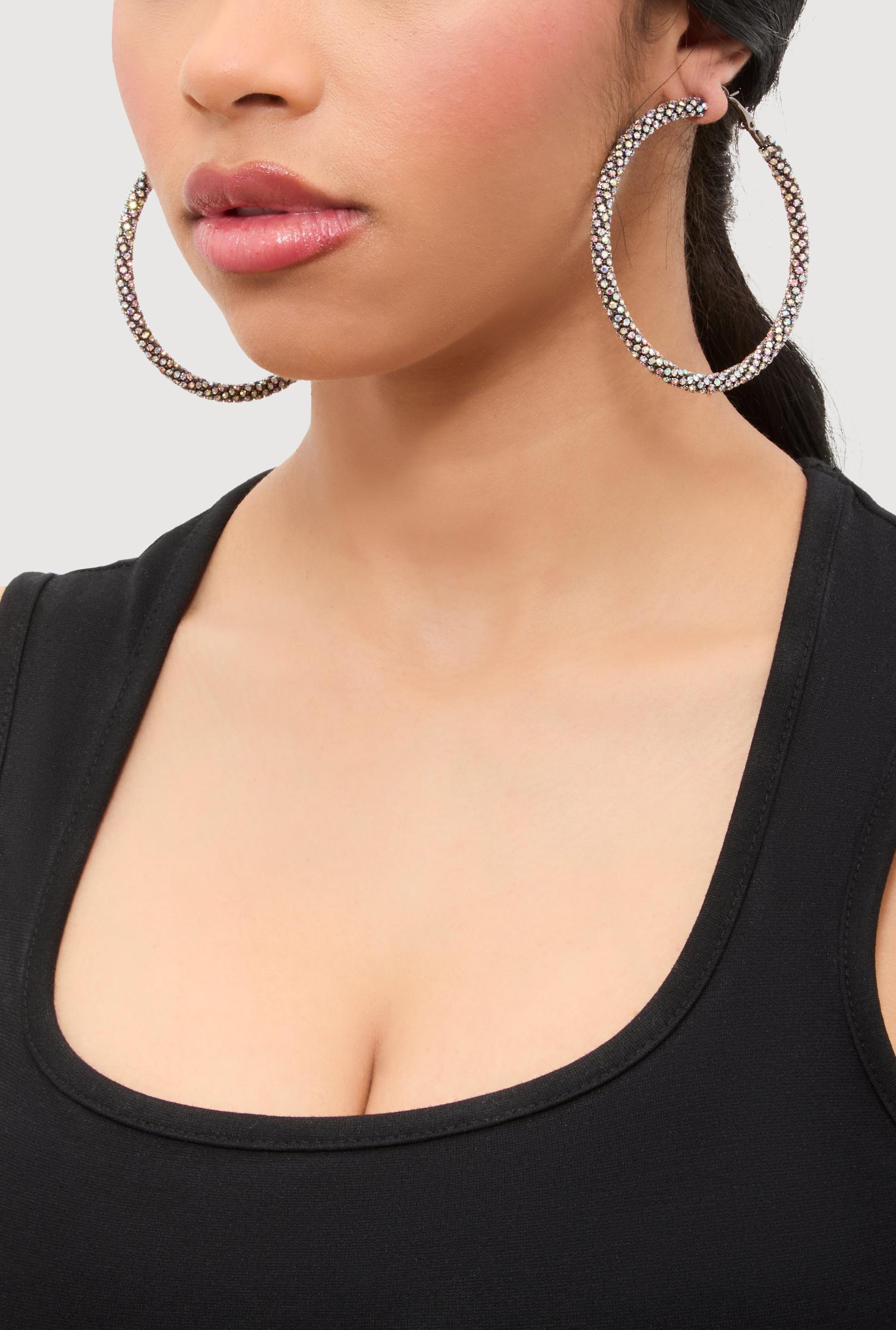 Rhinestone Encrusted Hoop Earrings Unisex Product Image