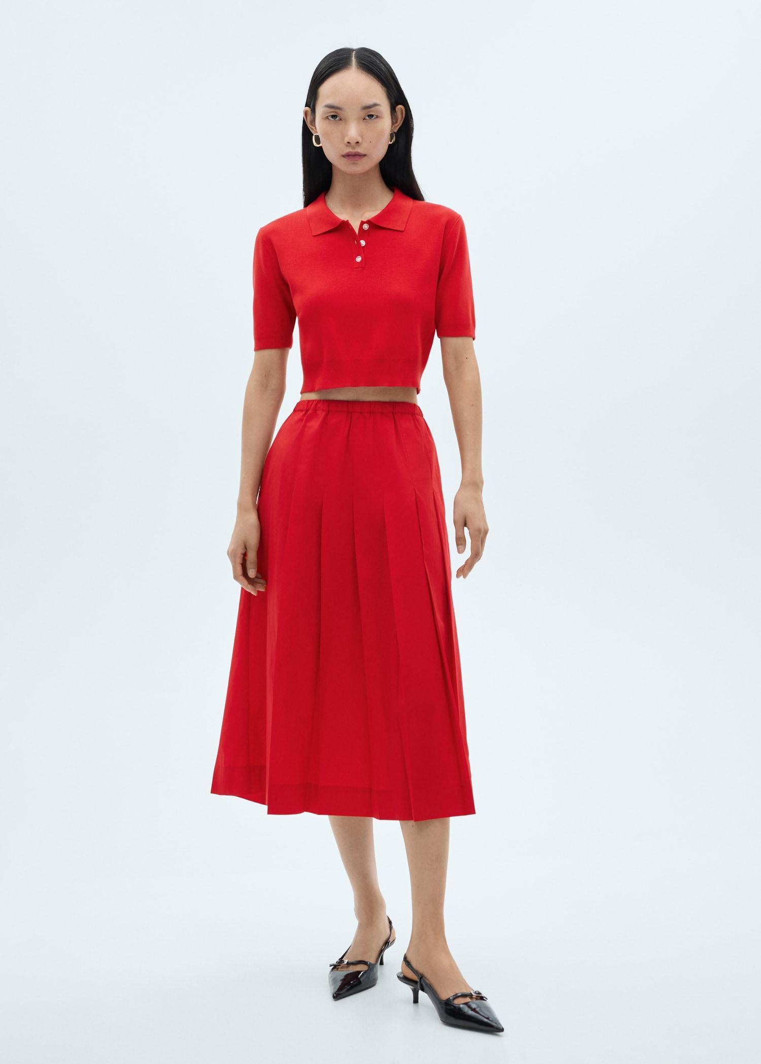 Cotton pleated skirt - Women | MANGO USA Product Image