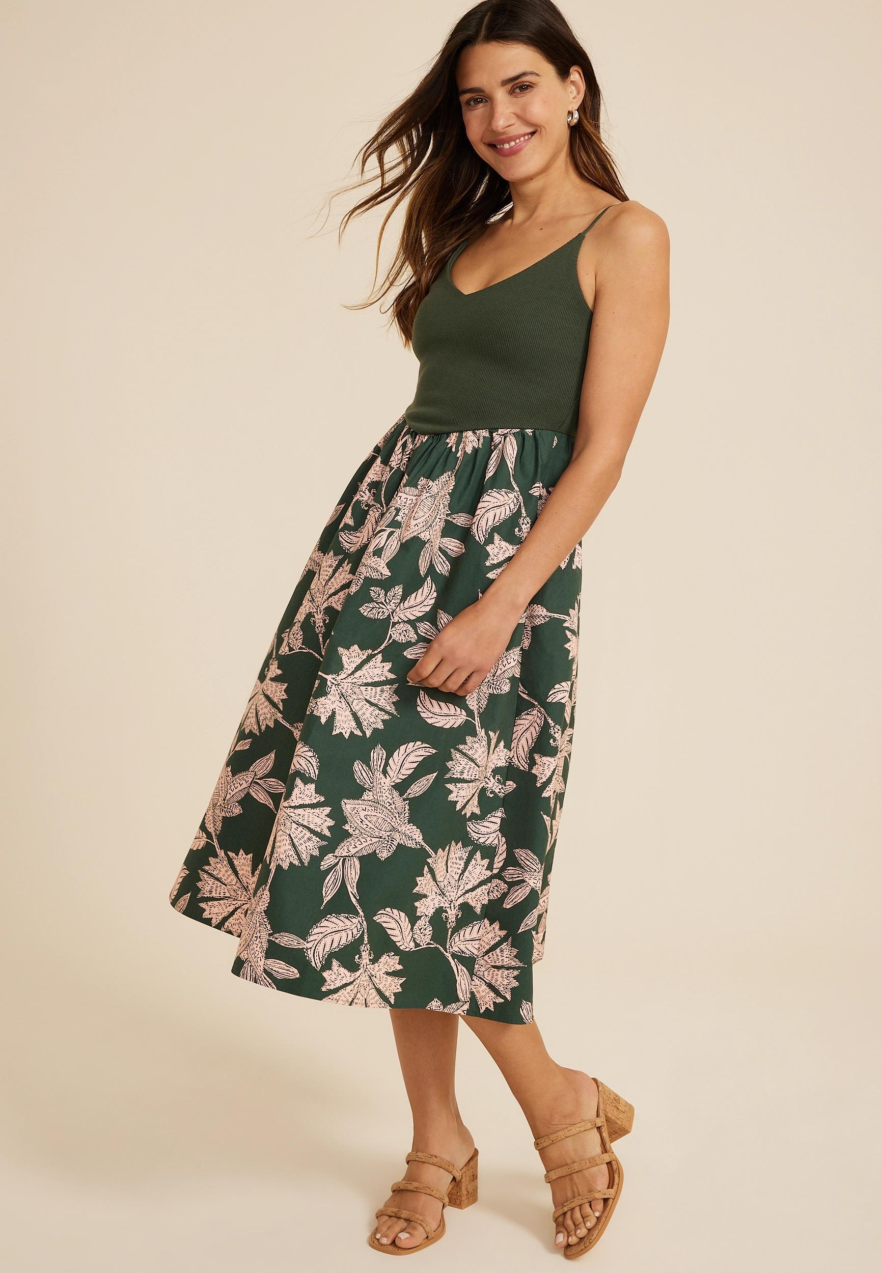 Maurices Womens Drop Waist Mix Media Midi Dress Size X Small Product Image