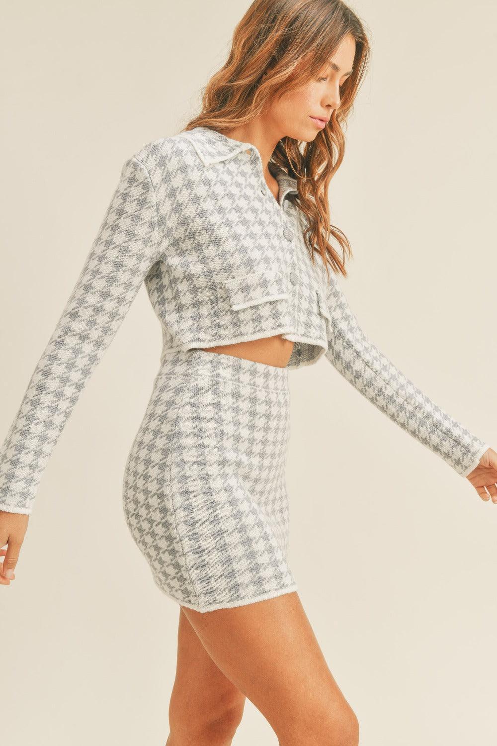 MABLE Houndstooth Cropped Knit Cardigan and Mini Skirt Set Product Image