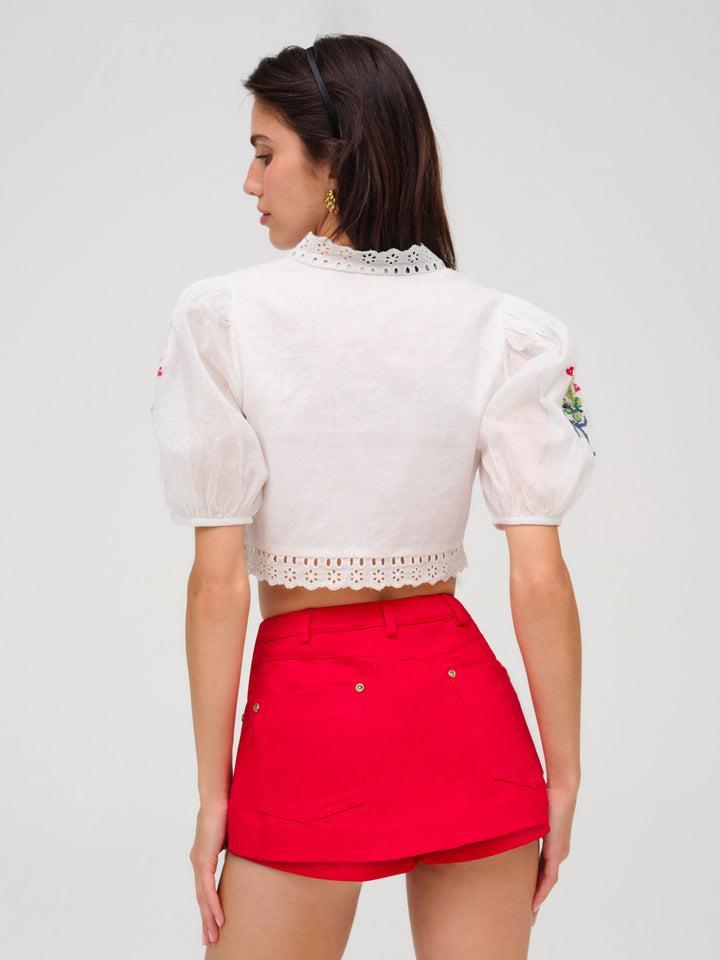 Lipstick Denim Mini Skort — White Product Image