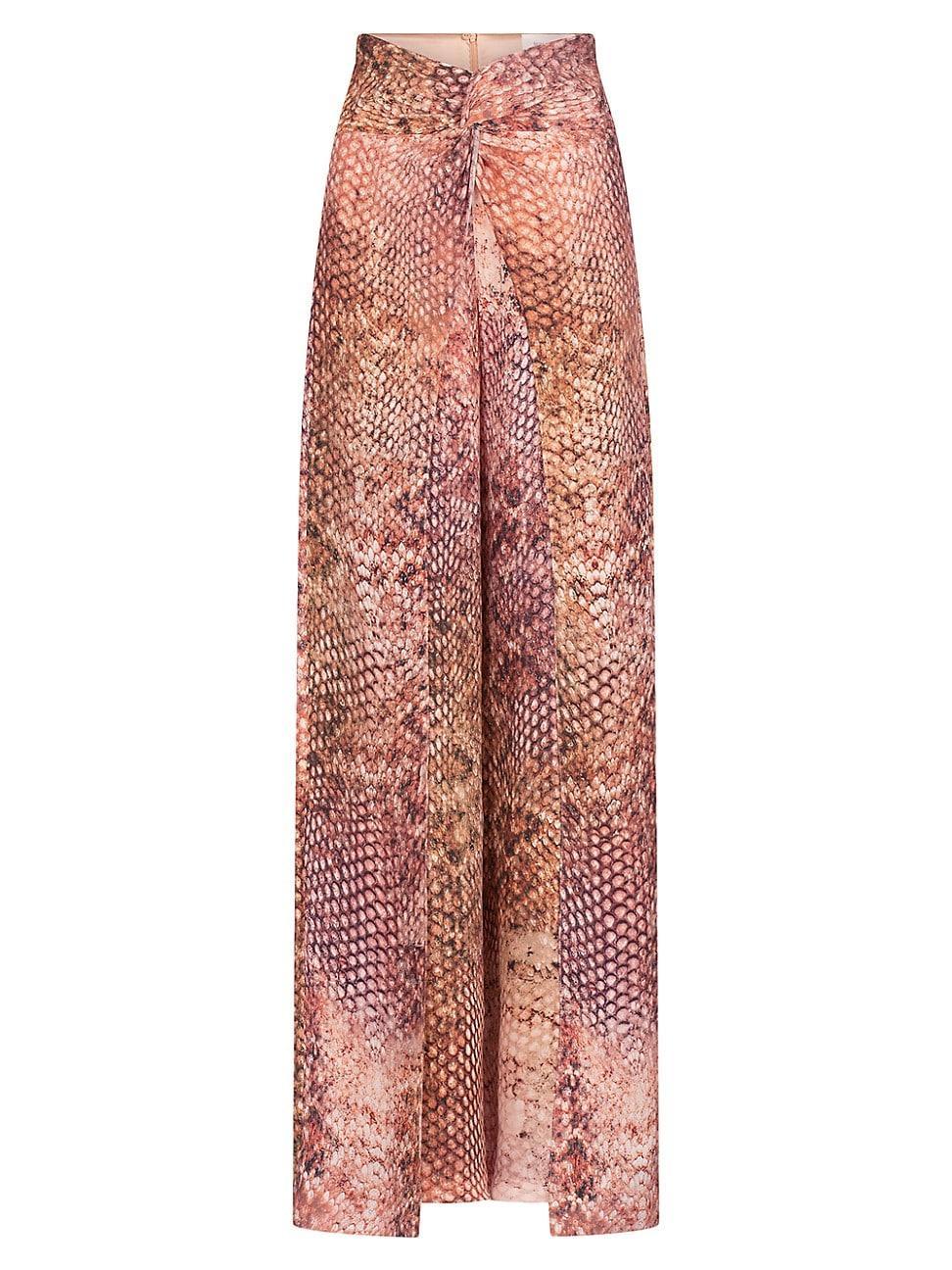 Womens Canturipe Snake Print Satin Twist-Front Wide-Leg Pants Product Image