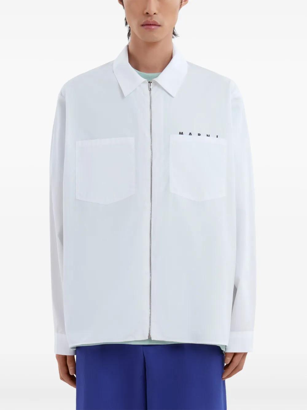 logo-print zip-up cotton shirt Product Image
