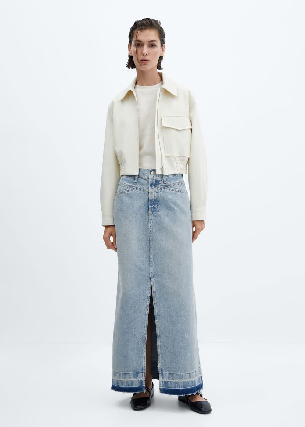 Mango raw hem detail denim maxi skirt Product Image