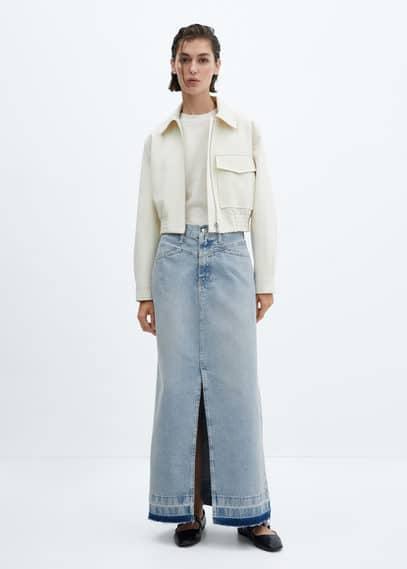 Mango raw hem detail denim maxi skirt Product Image