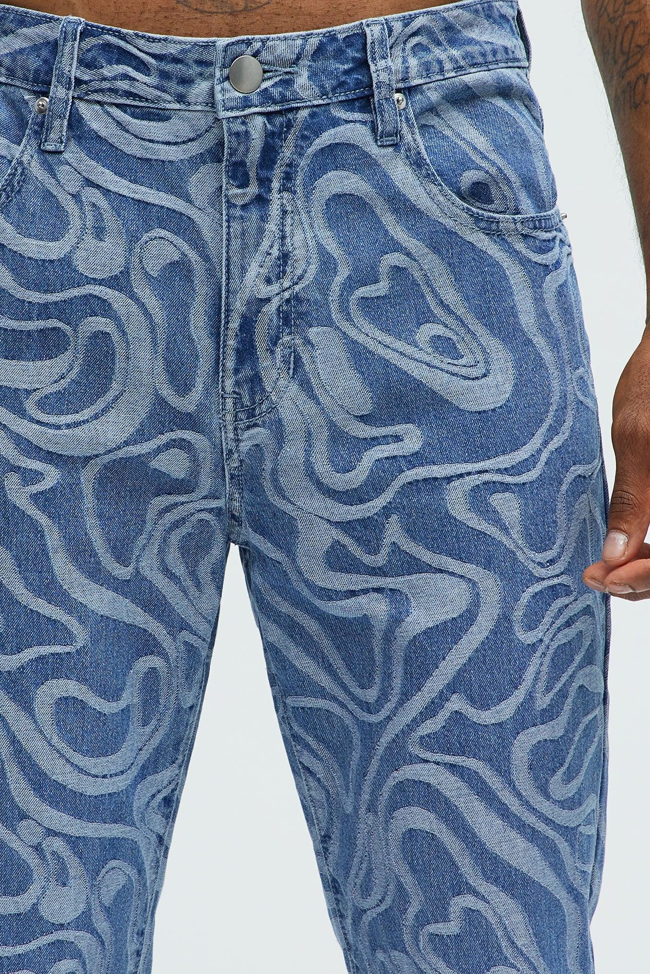 Fingerprint Swirl Stacked Slim Flare Jeans - Medium Blue Wash Product Image
