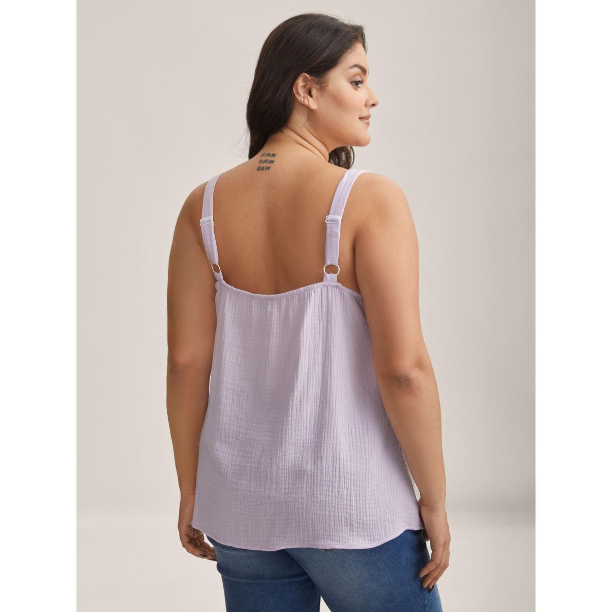 Plus Size Neck Tie-UP Pleated Tank Top Women Lavender Tie knot Heart neckline Everyday-Casual Tank Tops Camis BloomChic 14-16/1X Product Image