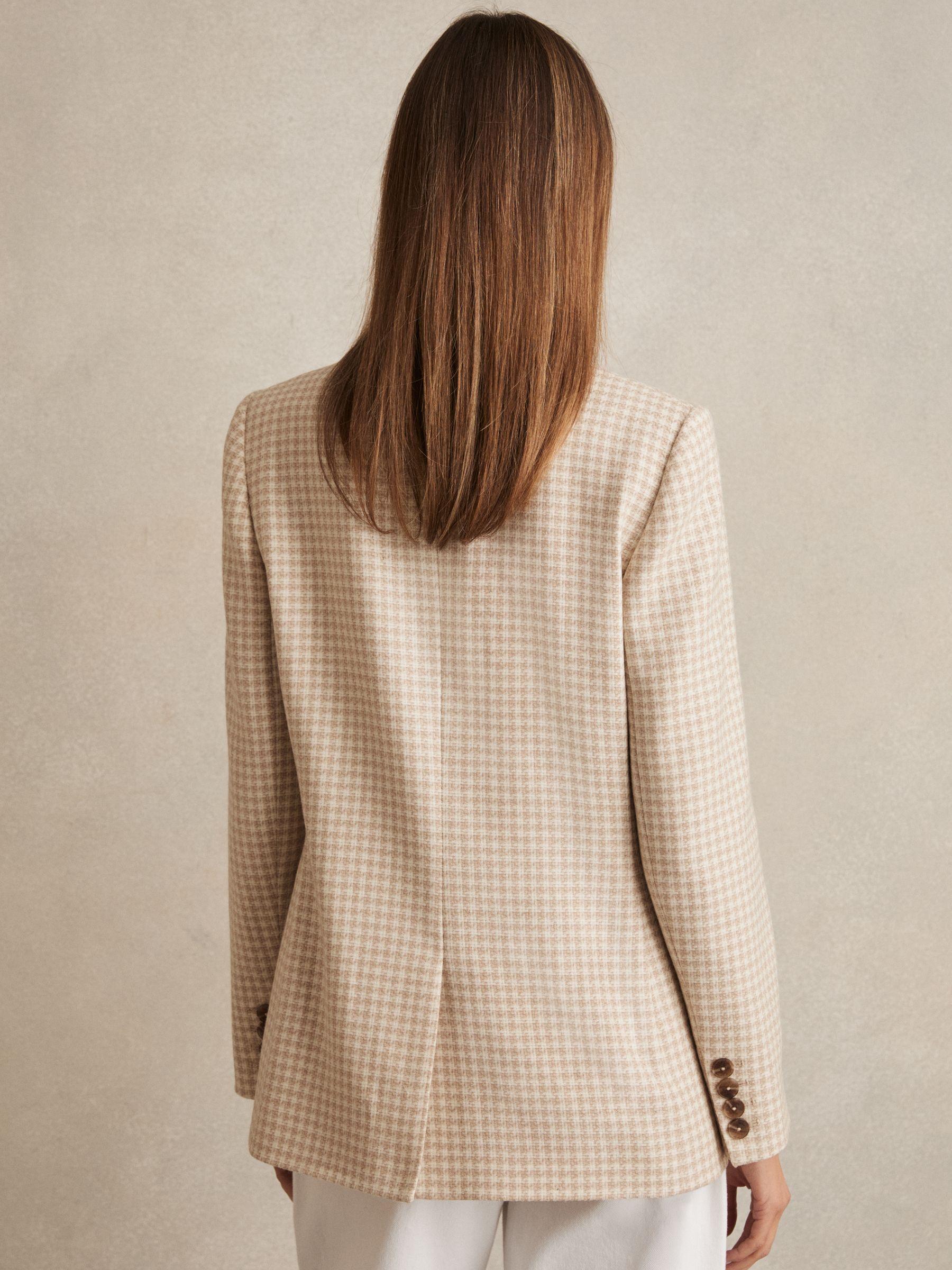 Double Breasted Check Blazer With Wool in Neutral Check Product Image
