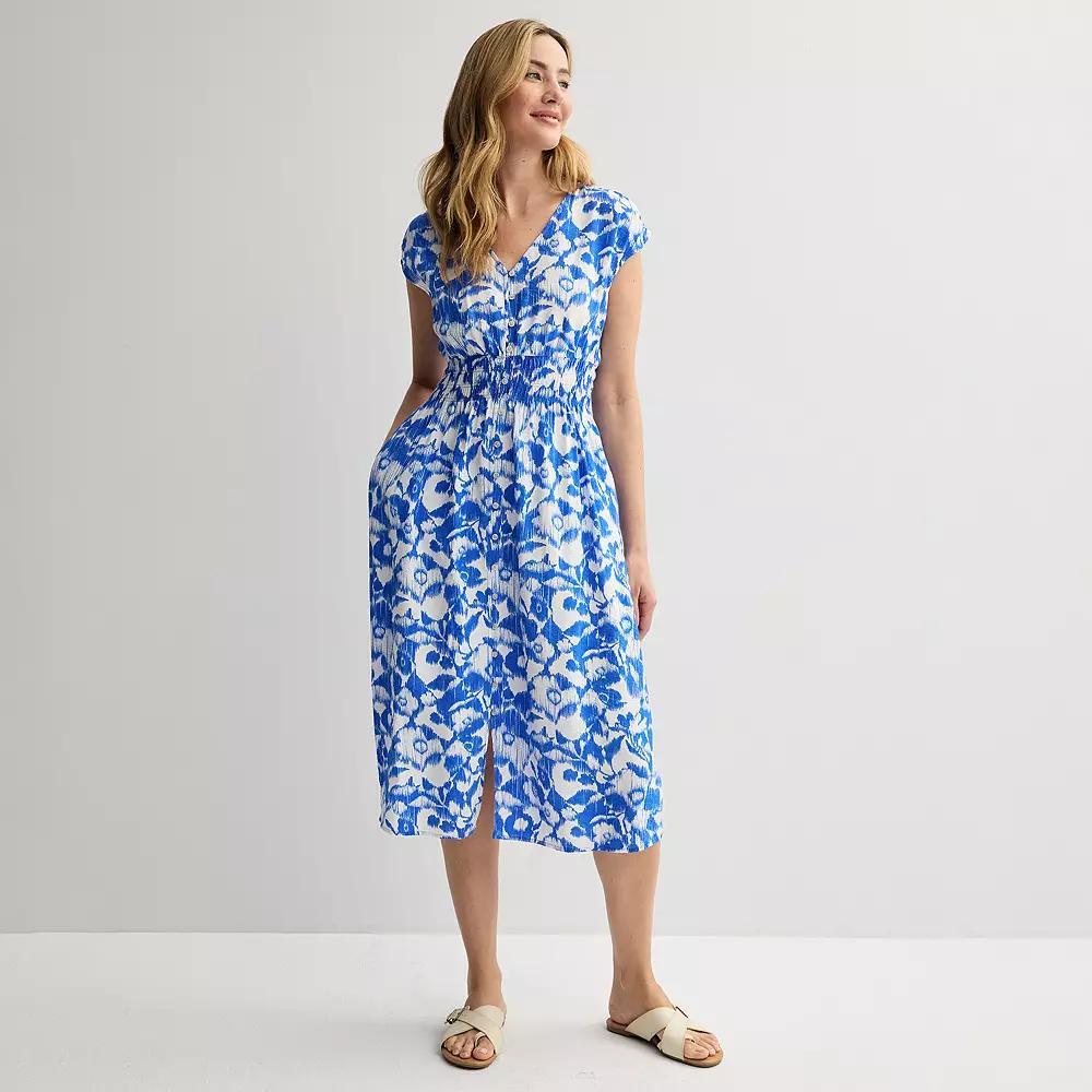 Women's Sonoma Goods For Life® Smock Button Through Midi Dress, Size: Medium, Blue Nautical Print Product Image