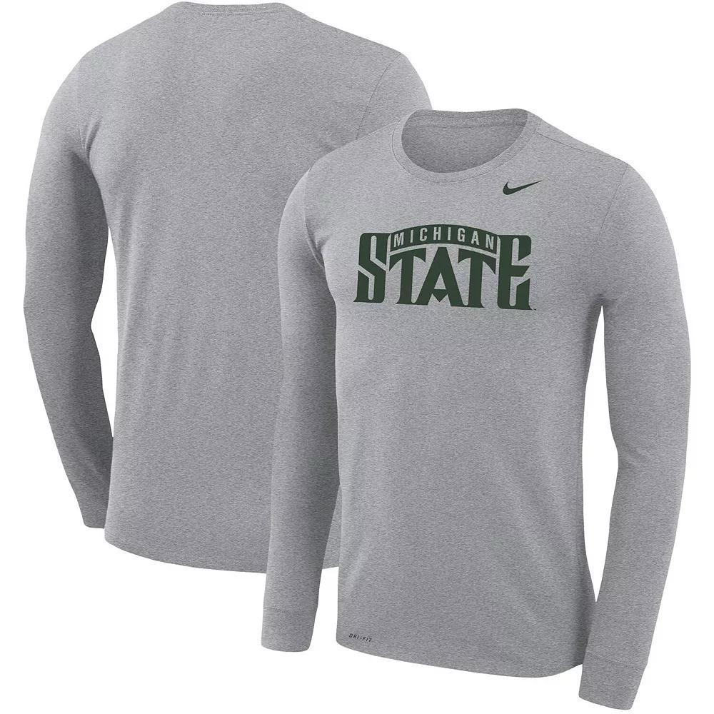 Men's Nike Heathered Gray Michigan State Spartans School Wordmark Logo Performance Legend Long Sleeve T-Shirt, Size: XL, Grey Product Image