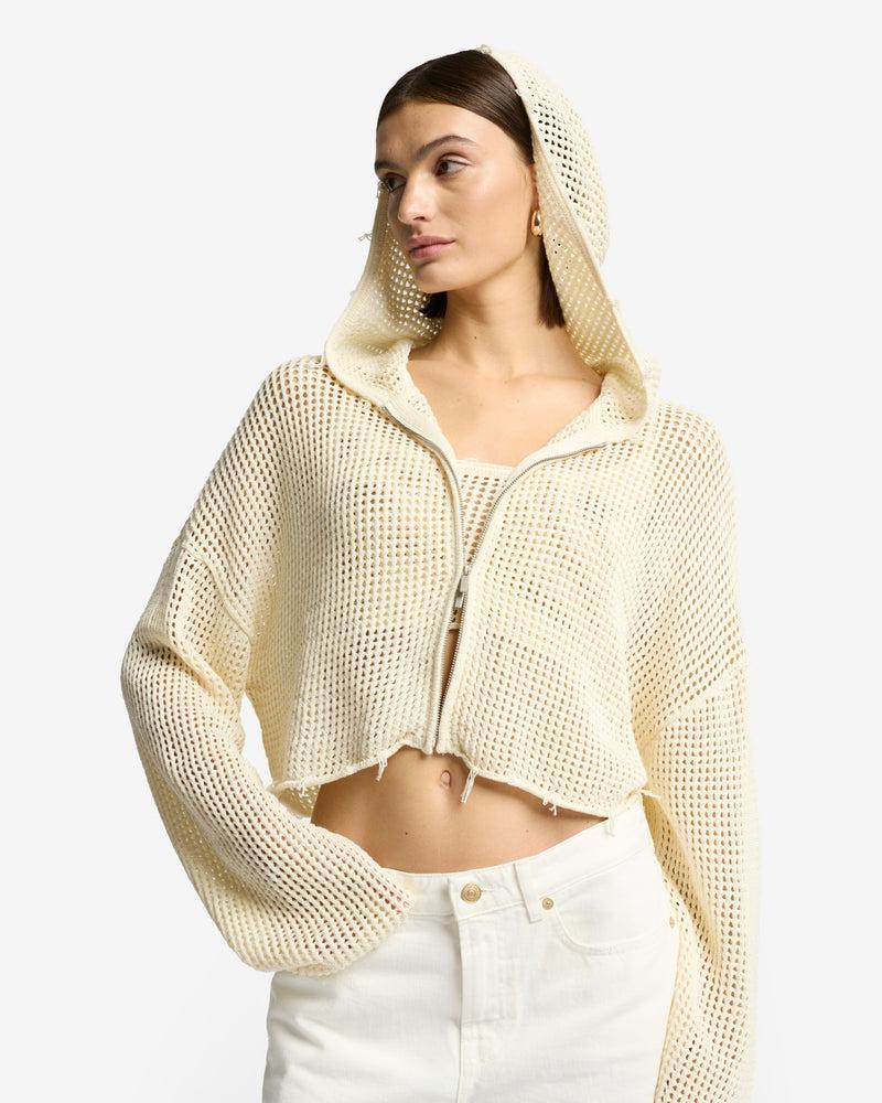 Cropped Open Knit Hoodie Product Image