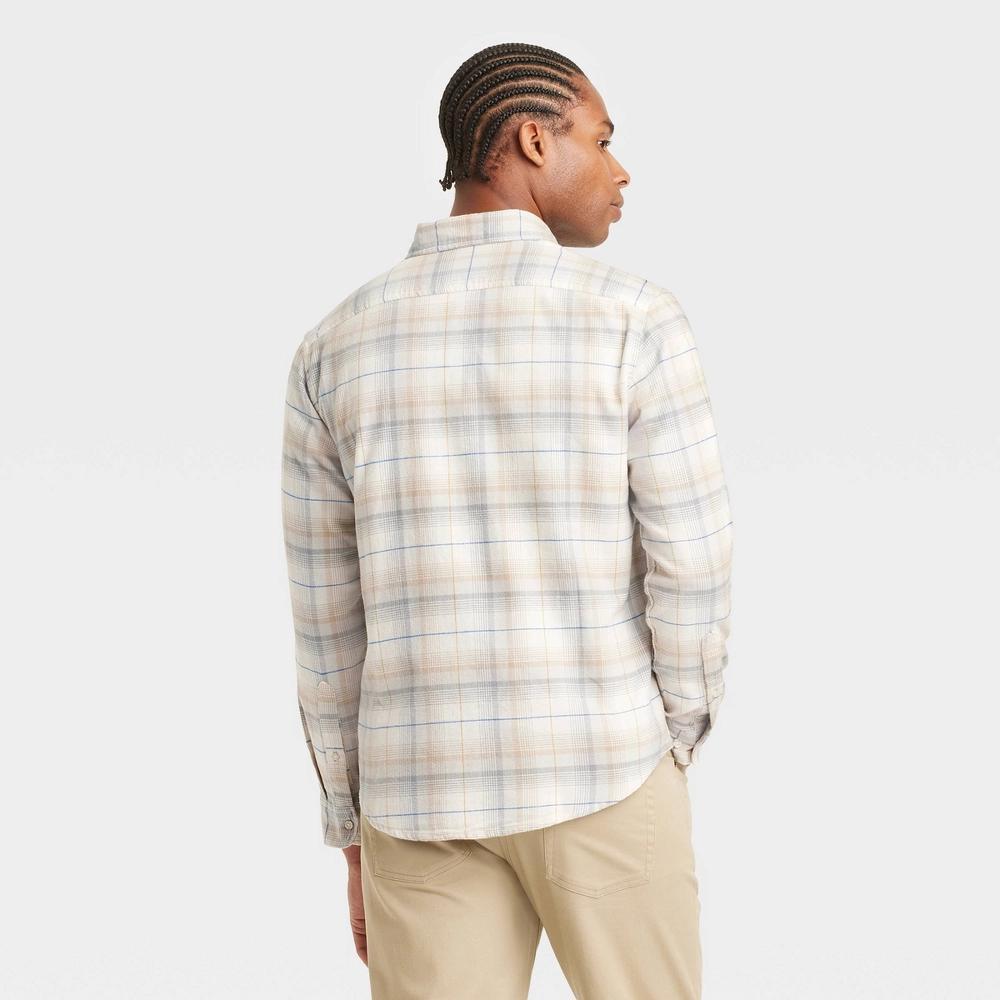 Mens Mid-Weight Flannel Long Sleeve Button-Down Shirt - Goodfellow & Co Cream XL Product Image