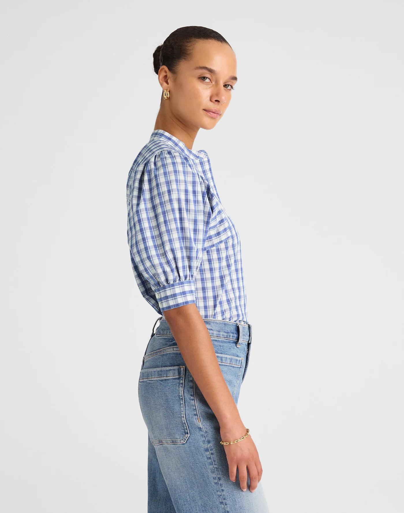 Puff-Sleeve Band-Collar Shirt Product Image
