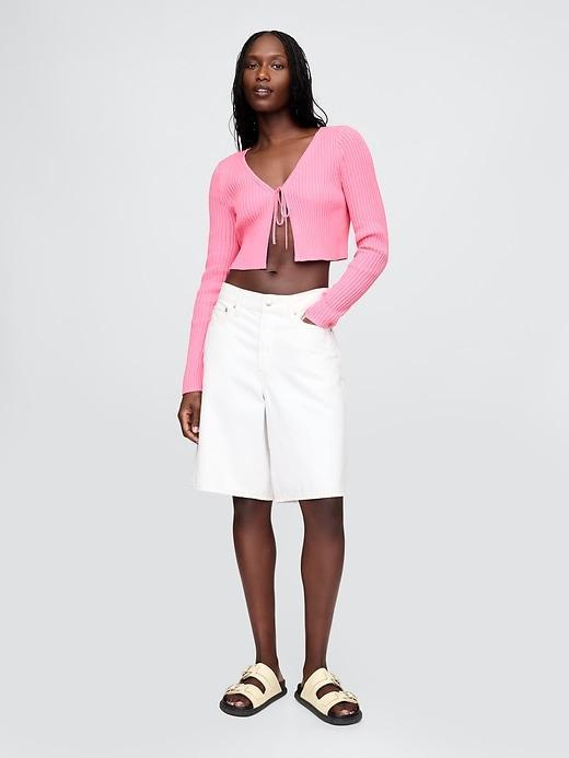 100% Cotton Cropped Tie-Front Cardigan Product Image