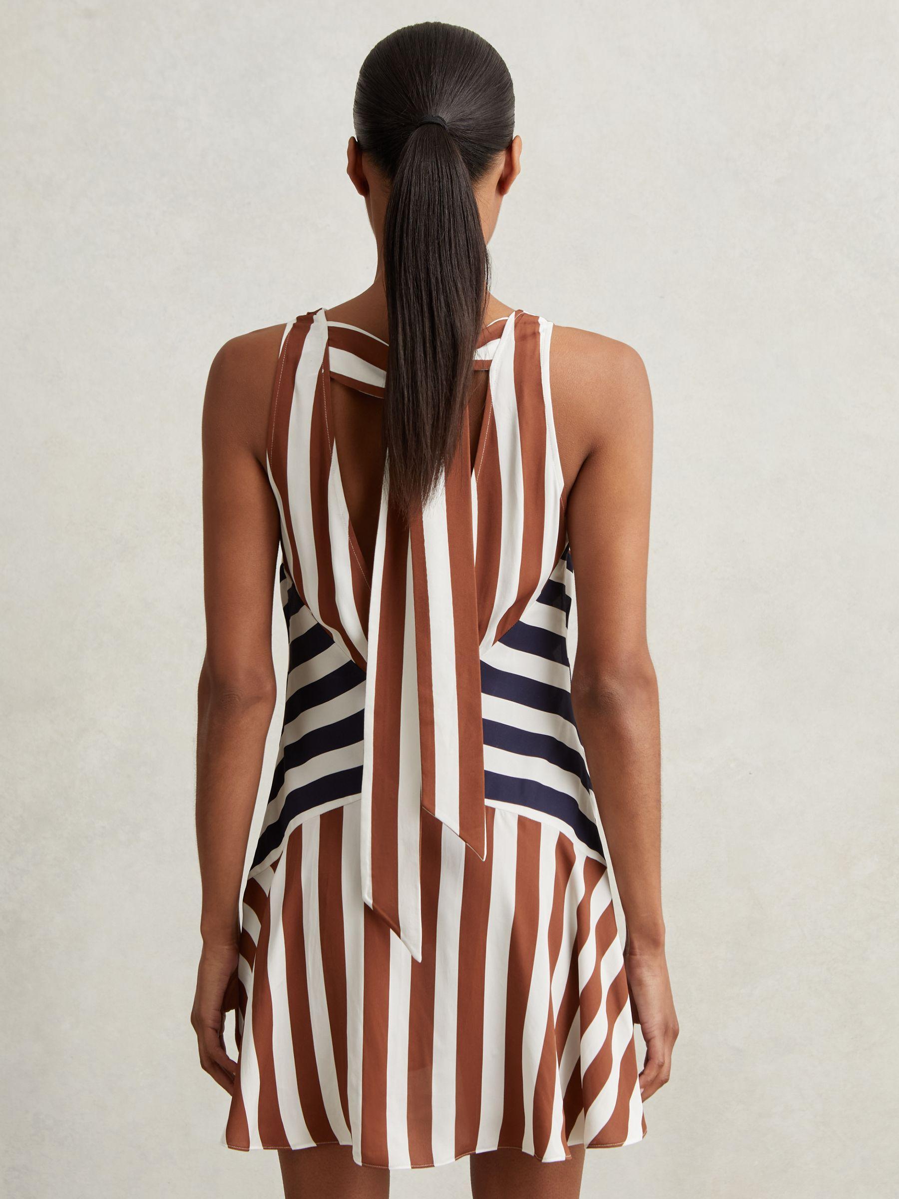 Stripe-Print Sleeveless Mini Dress in Brown/Navy Product Image