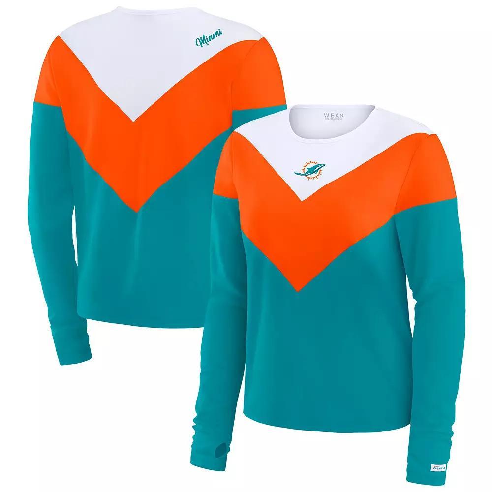 Women's WEAR by Erin Andrews Aqua/Orange Miami Dolphins Chevron Tri-Blend Long Sleeve T-Shirt, Size: Medium, Turquoise A Product Image