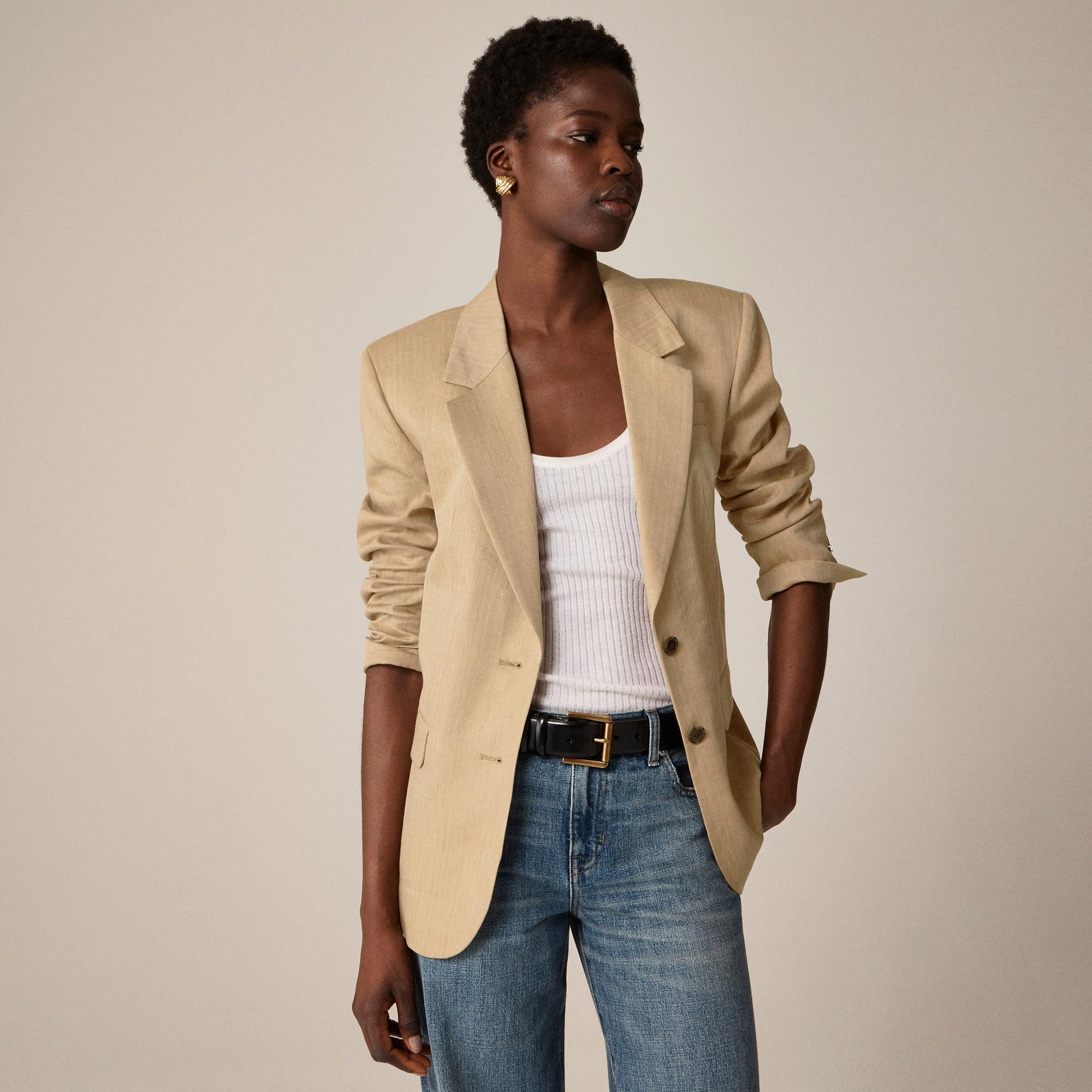 Classic two-button blazer in herringbone linen blend Product Image