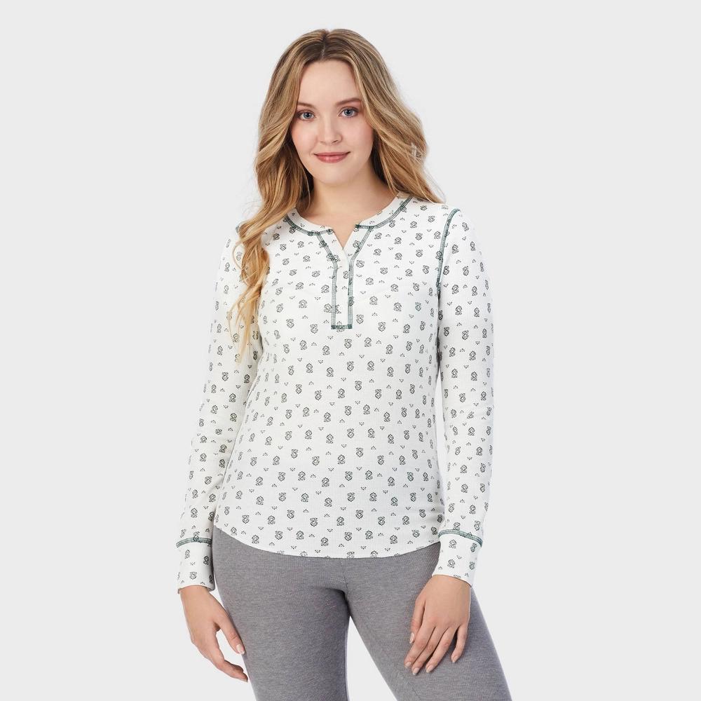 Warm Essentials by Cuddl Duds Women's Waffle Long Sleeve Henley Pajama Top - White Product Image