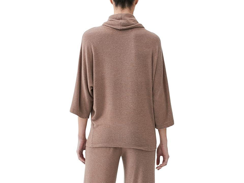 Michael Stars Charlie Madison Brushed Jersey Drape Turtleneck Elbow Sleeve Top (Heather Woodchip) Women's Clothing Product Image