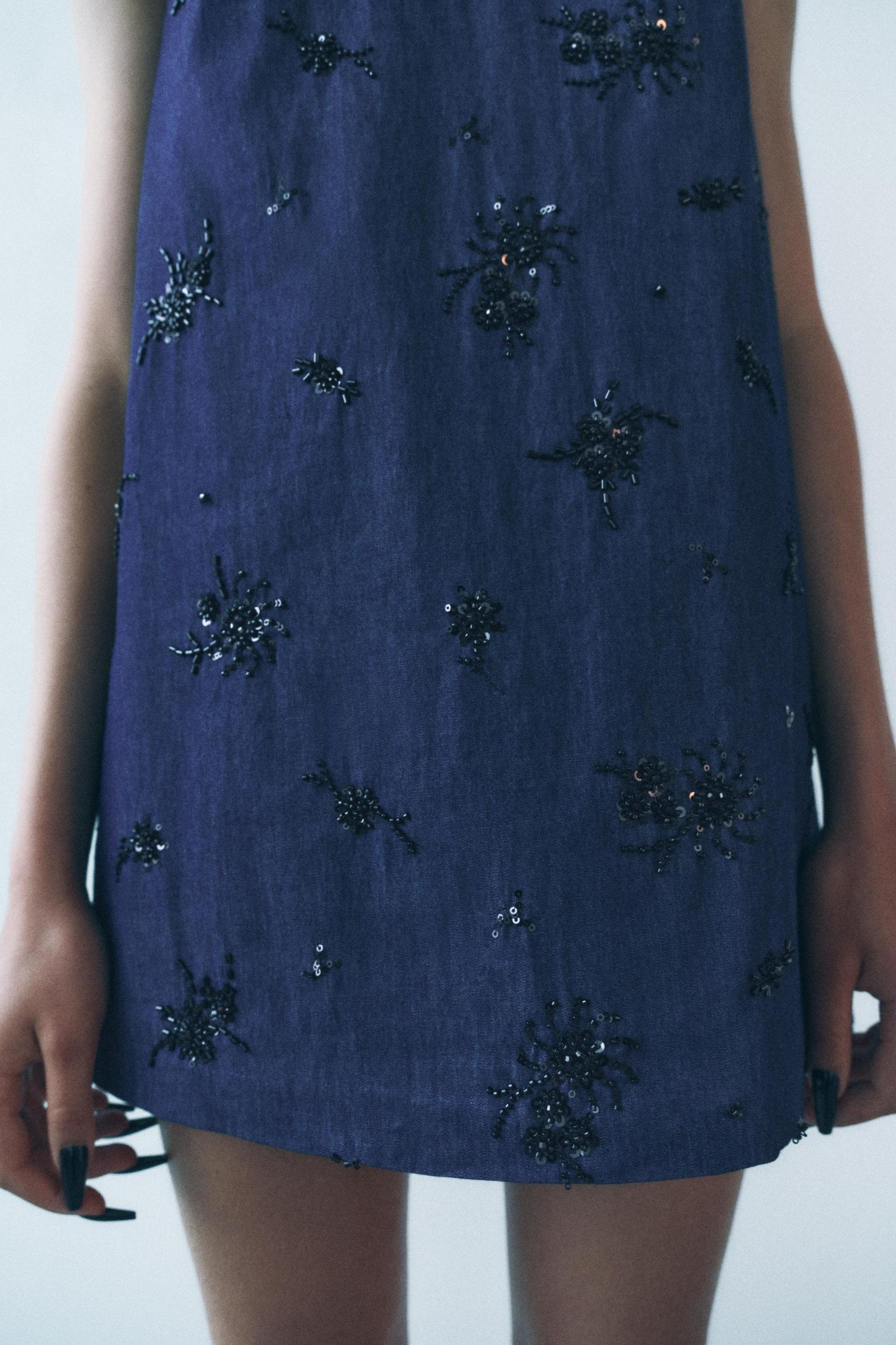 BEADED DENIM EFFECT DRESS ZW COLLECTION Product Image