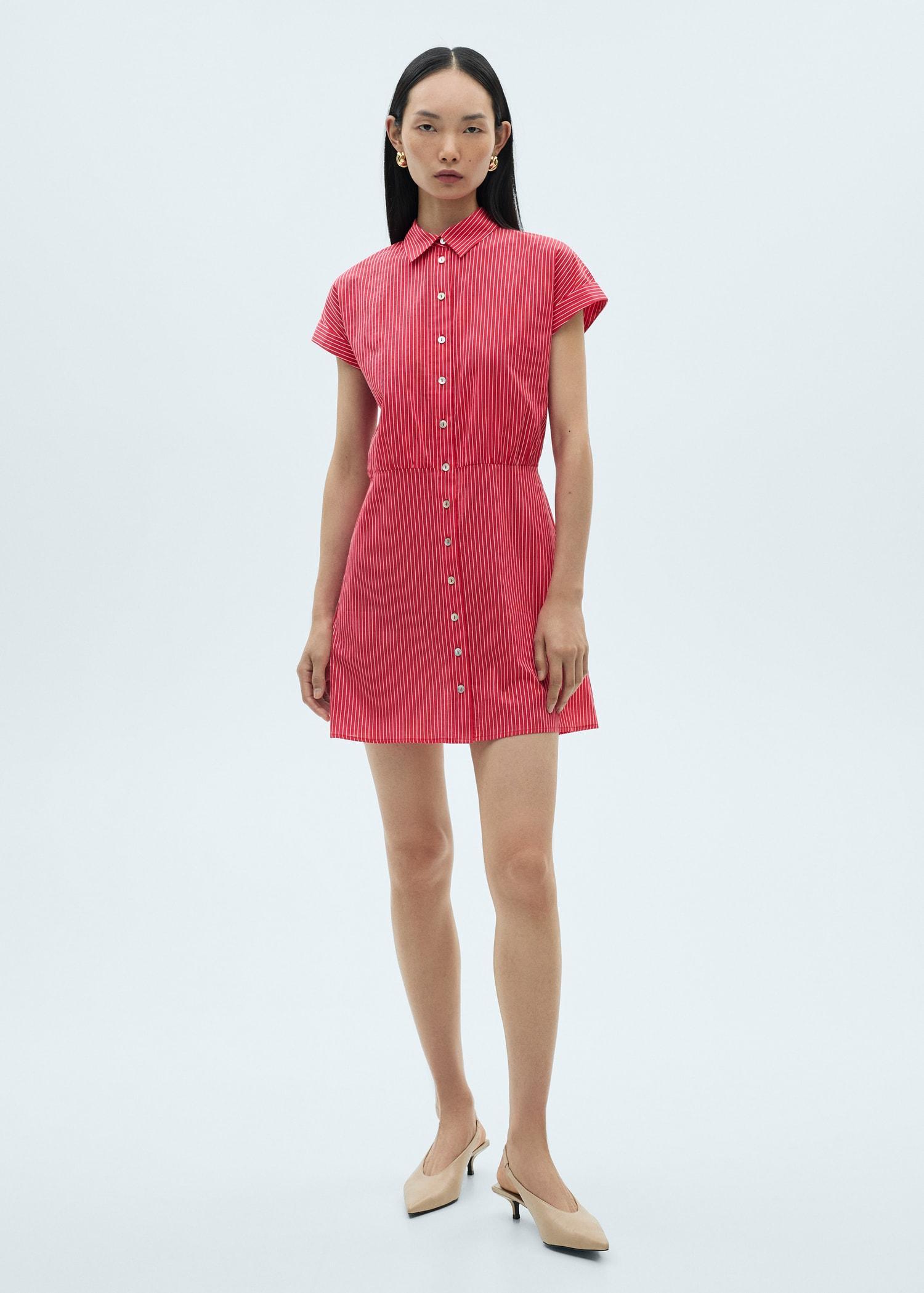 Striped cotton shirt dress - Women | MANGO USA Product Image