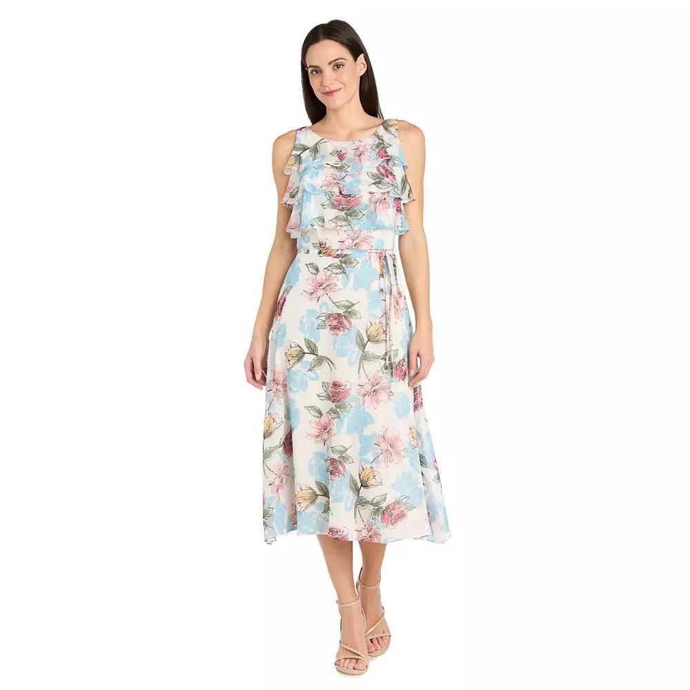 Women's R&M Richards Chiffon Tiered Bodice Dress, Size: 10, Ivory Blue Product Image