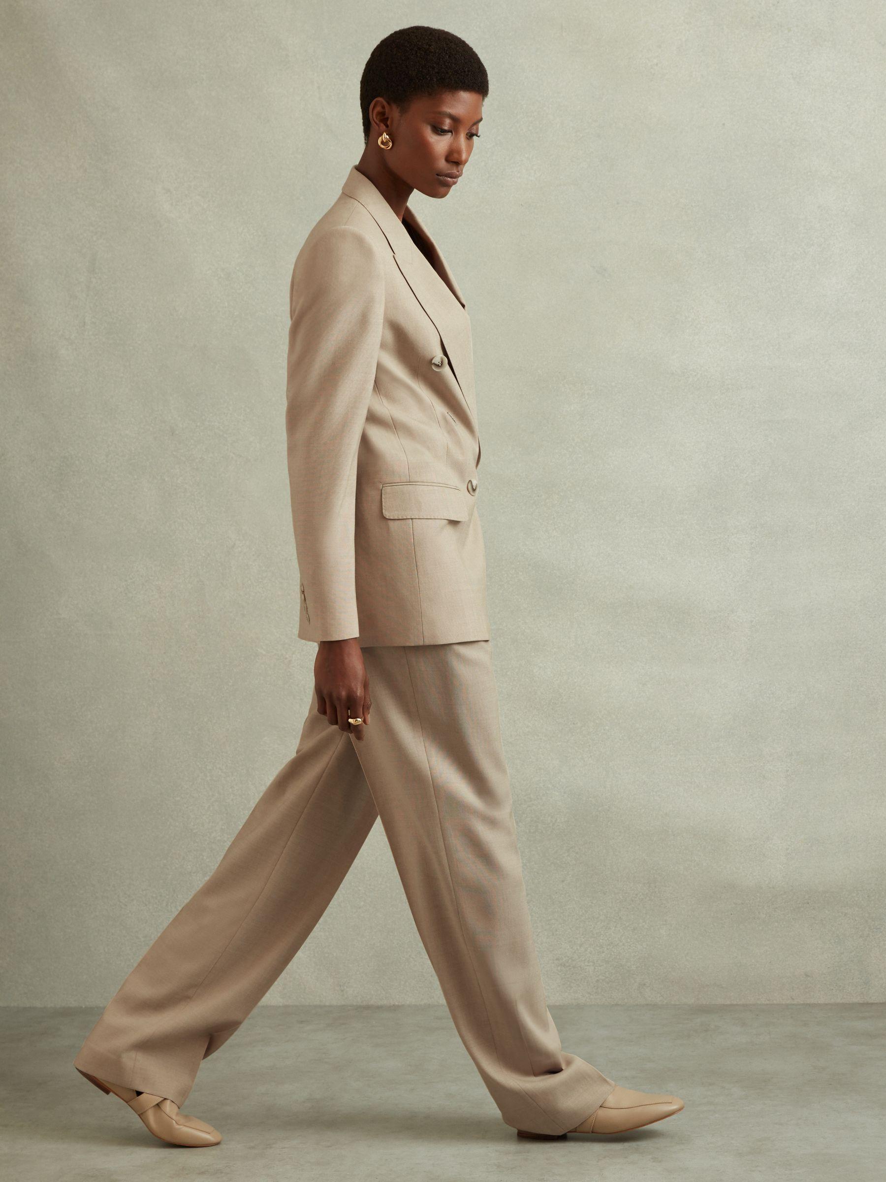 Wool Double Breasted Suit Blazer in Neutral Product Image