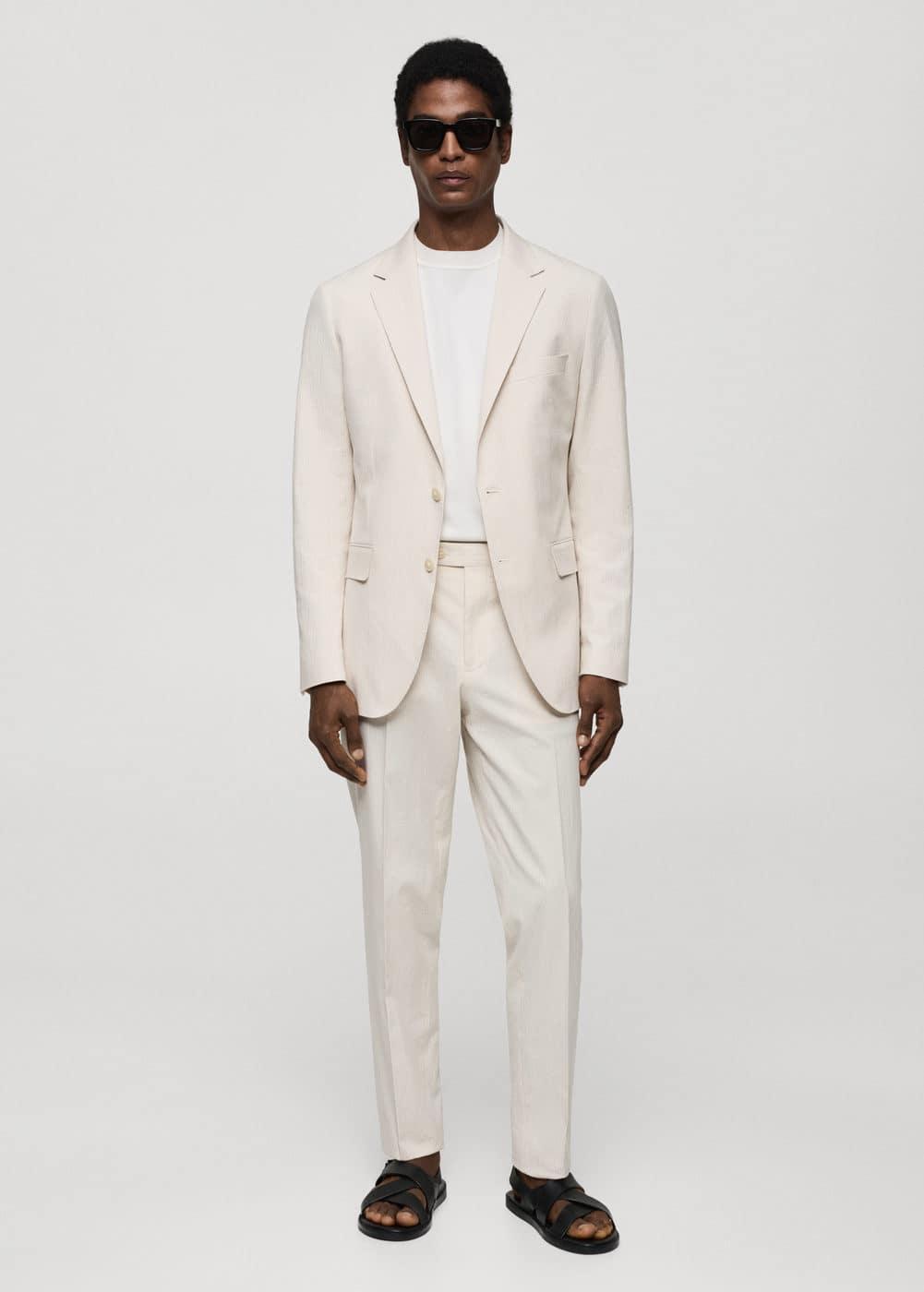 Striped seersucker cotton slim-fit suit blazer - Men | MANGO USA Product Image
