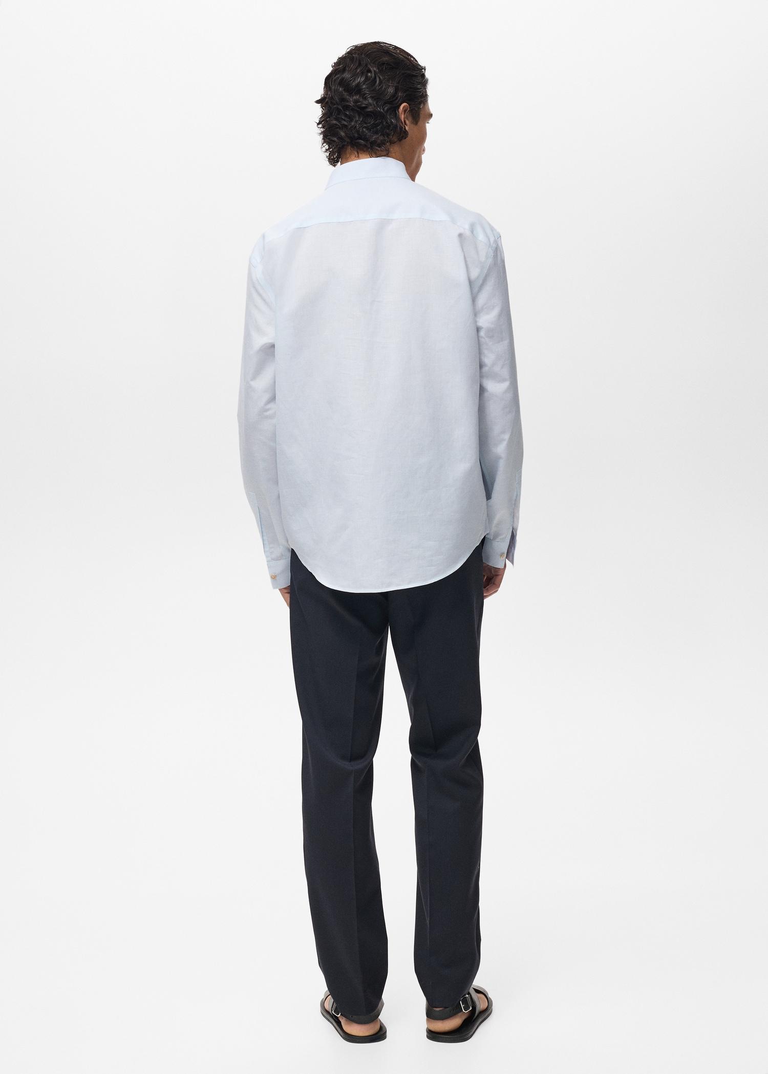 Linen-blend shirt with mandarin collar - Men | MANGO USA Product Image