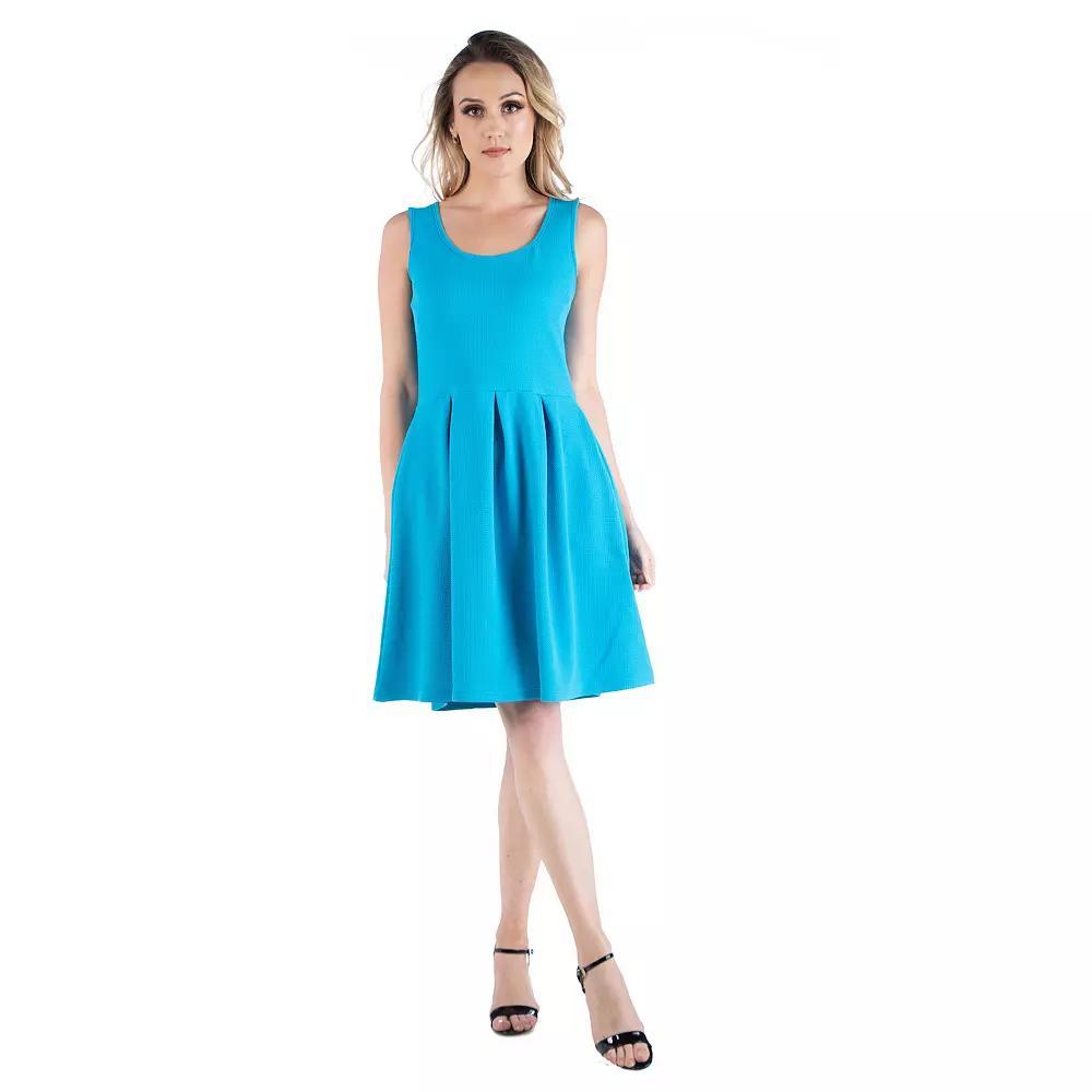 Women's 24seven Comfort Apparel Scoopneck Sleeveless Pleated Skater Dress with Pockets, Size: Small, Turquoise Product Image