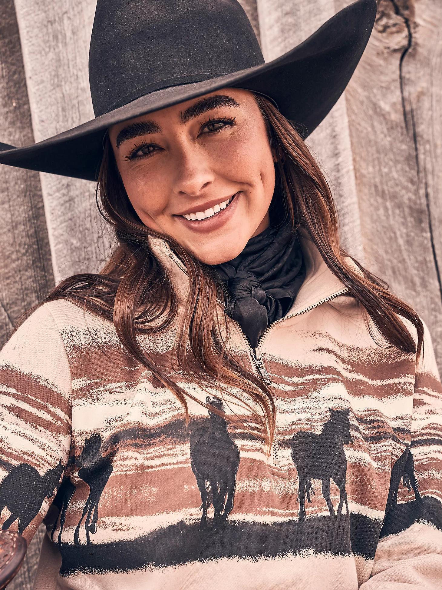 Women's Western Quarter Zip Sweatshirt in Cream Product Image