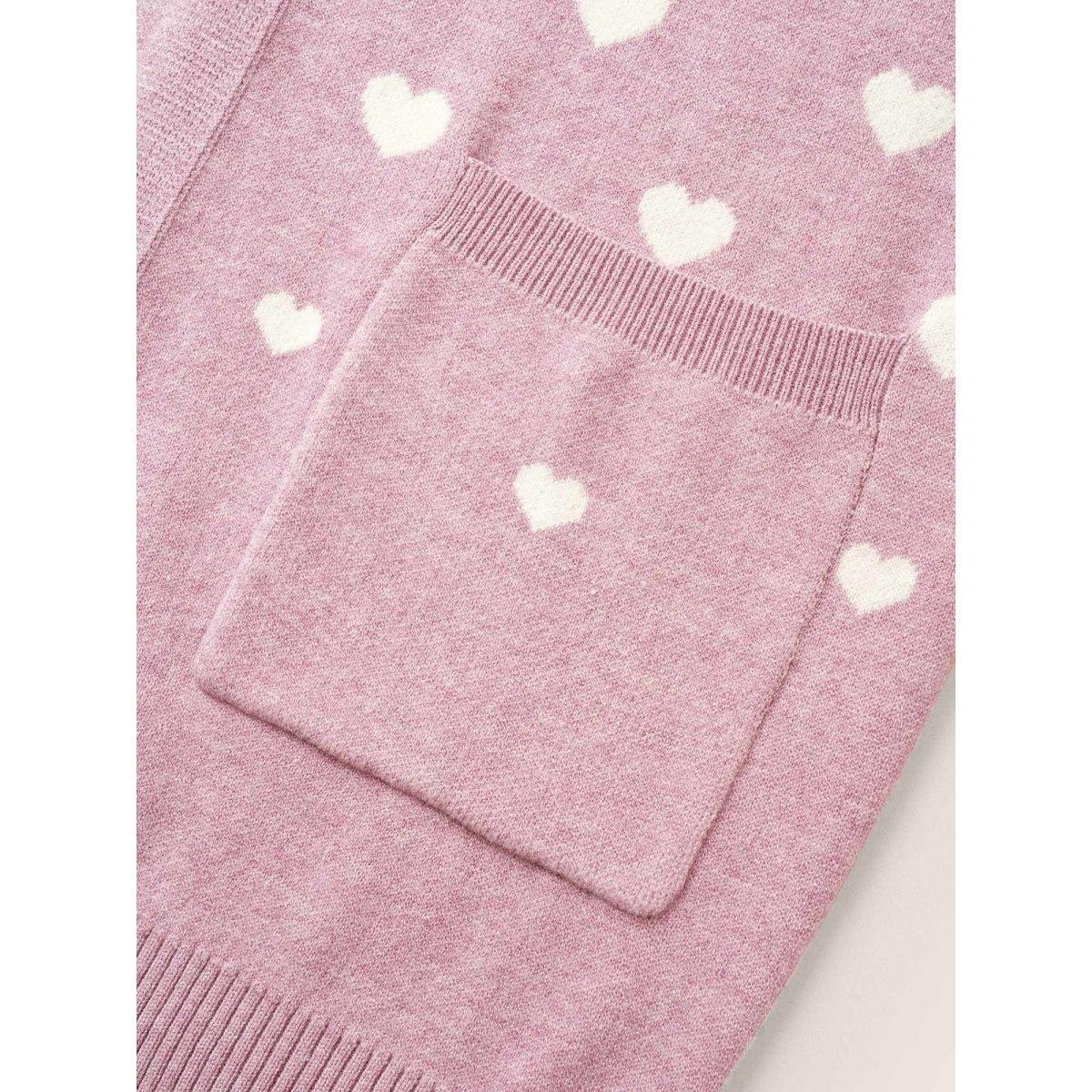 Plus Size Supersoft Essentials Heart Two Tone Pocket Cardigan Pink Women Casual Loose Long Sleeve Dailywear Cardigans BloomChic 28/5X Product Image