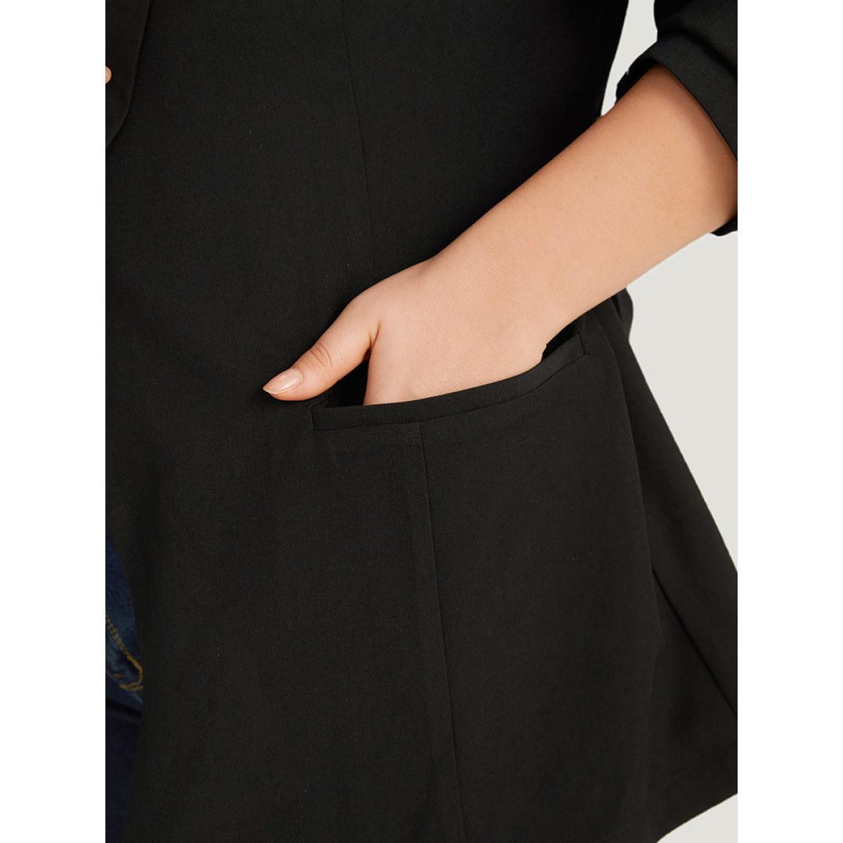 Plus Size Plain Ties Pocket Belted Lapel Collar Blazer Black Women Work Plain Plain Sleeve Long Sleeve Lapel Collar 14-16/1X Pocket Belt Workwear Essentials Blazers BloomChic Product Image