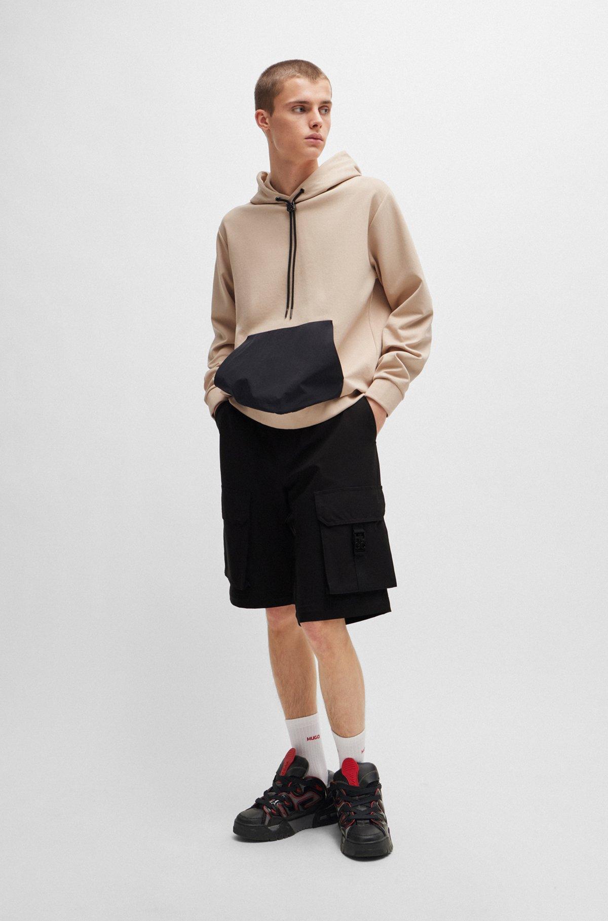 Relaxed-fit hoodie in stretch cotton with contrast pocket Product Image