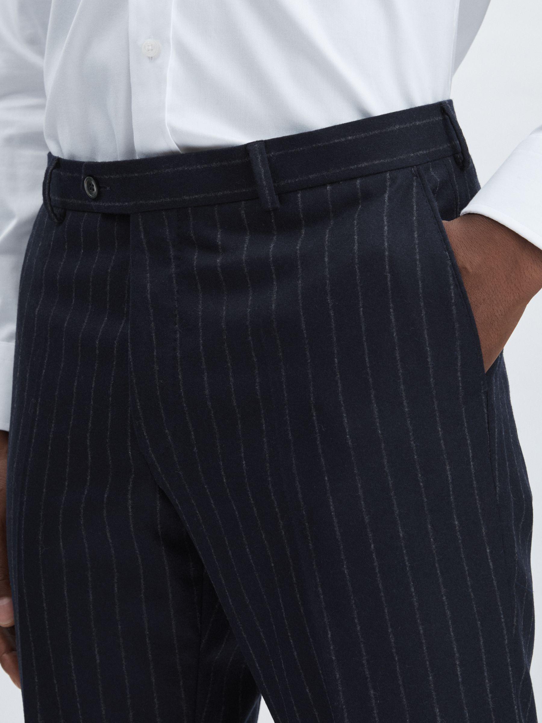 Oscar Jacobson 100% Wool Slim-Fit Pinstripe Suit Trousers in Navy Product Image